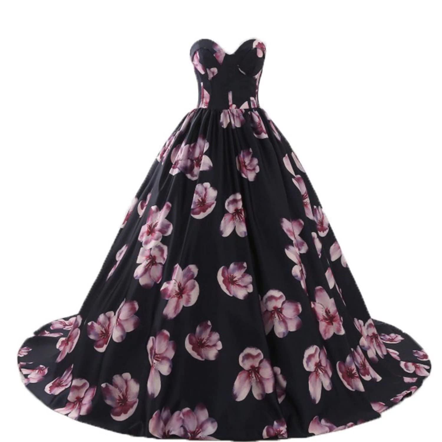Elegant Floral Printed Sweetheart Prom Gowns for Women - Long Evening Dresses with Train for Brides & Formal Events | Perfect for Weddings, Proms & Special Occasions