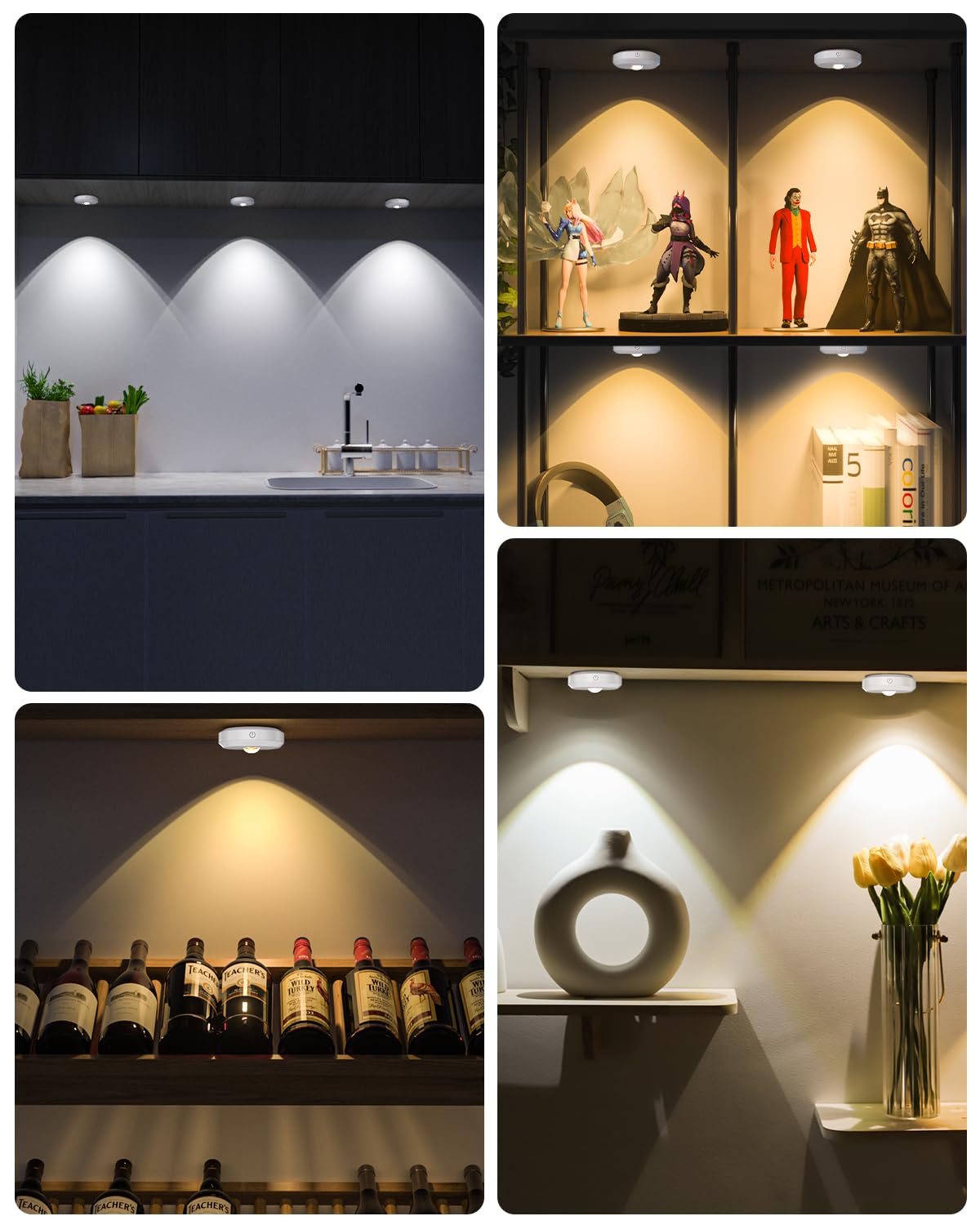 WILLED Rechargeable LED Puck Lights with Remote Control - 3 Color Temperatures, Timer & Dimmable Under Cabinet Lighting - 6 Pack for Kitchen, Closet, Shelf (Perfect for Nighttime Navigation & Accent Lighting)