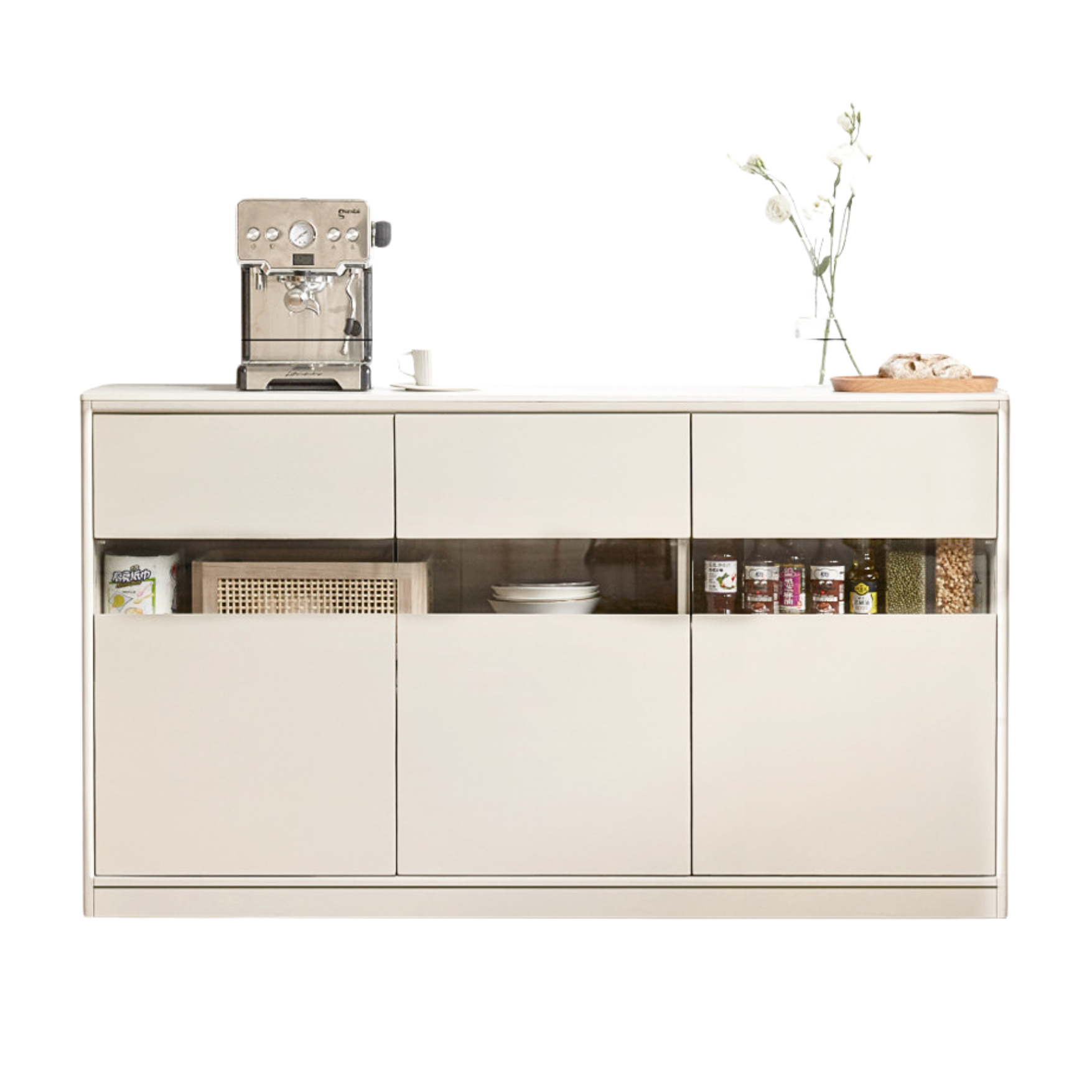 Solid Poplar Wood Wall-Mounted Cream Style Dining Sideboard - Perfect for Small Spaces, Kitchens, and Dining Rooms