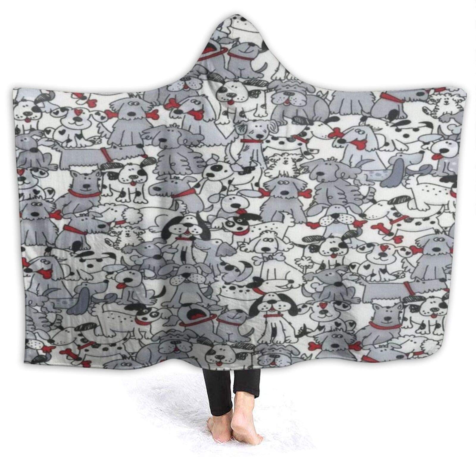 Ultra Soft Dog with Bones Hooded Blanket - Wearable Fleece Throw Blanket for Adults, 80x60 Inches (Queen Size) - Perfect for Sofa Lounging, Bed Napping & Cozy Home Relaxation