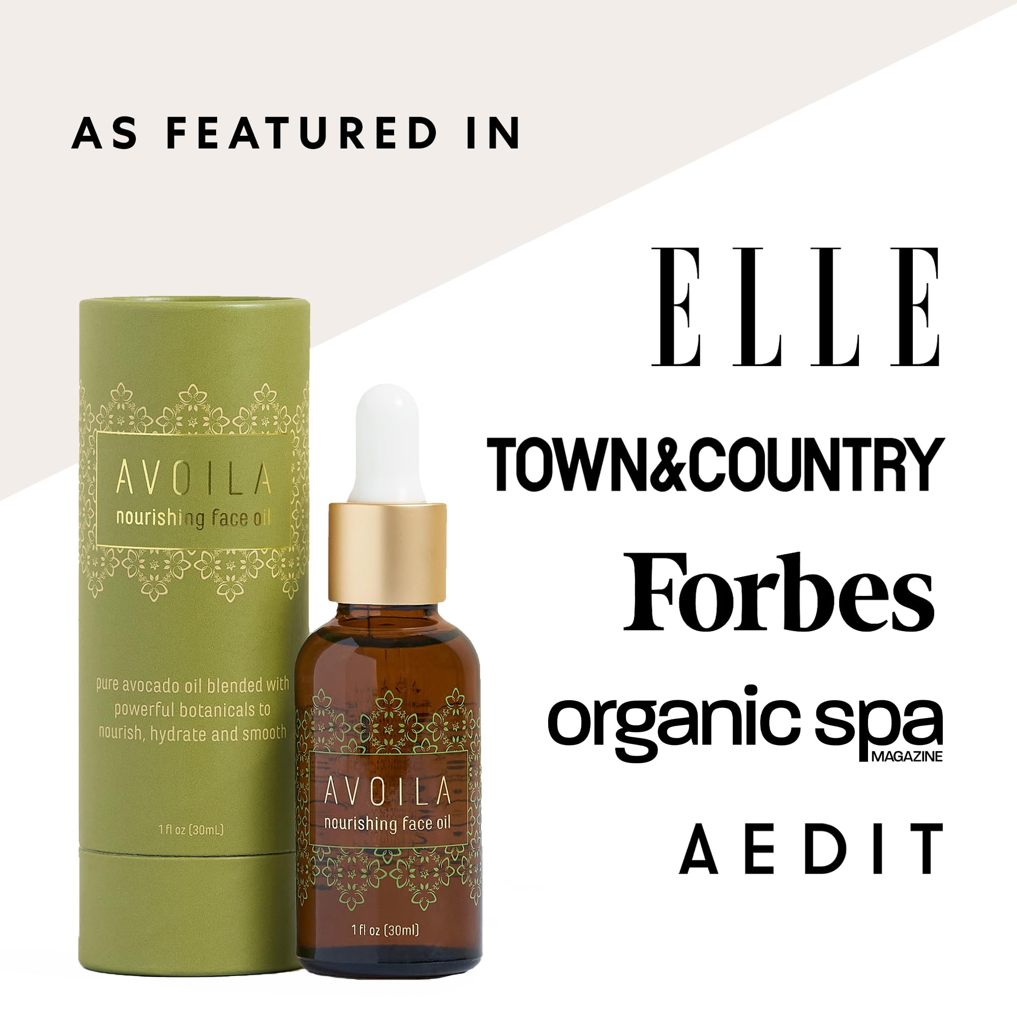 AVOILA 100% Pure Avocado Oil for Skin – Natural Plant-Based Facial Oil to Hydrate, Renew & Protect | 1.0 fl oz / 30ml | Ideal for Dry Skin, Anti-Aging & Nighttime Skincare Routine