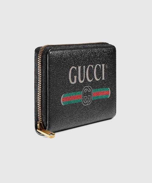 Gucci Print Leather Zip Around Wallet for Women & Men - Black RFID Blocking Bifold Wallet for Travel & Everyday Use