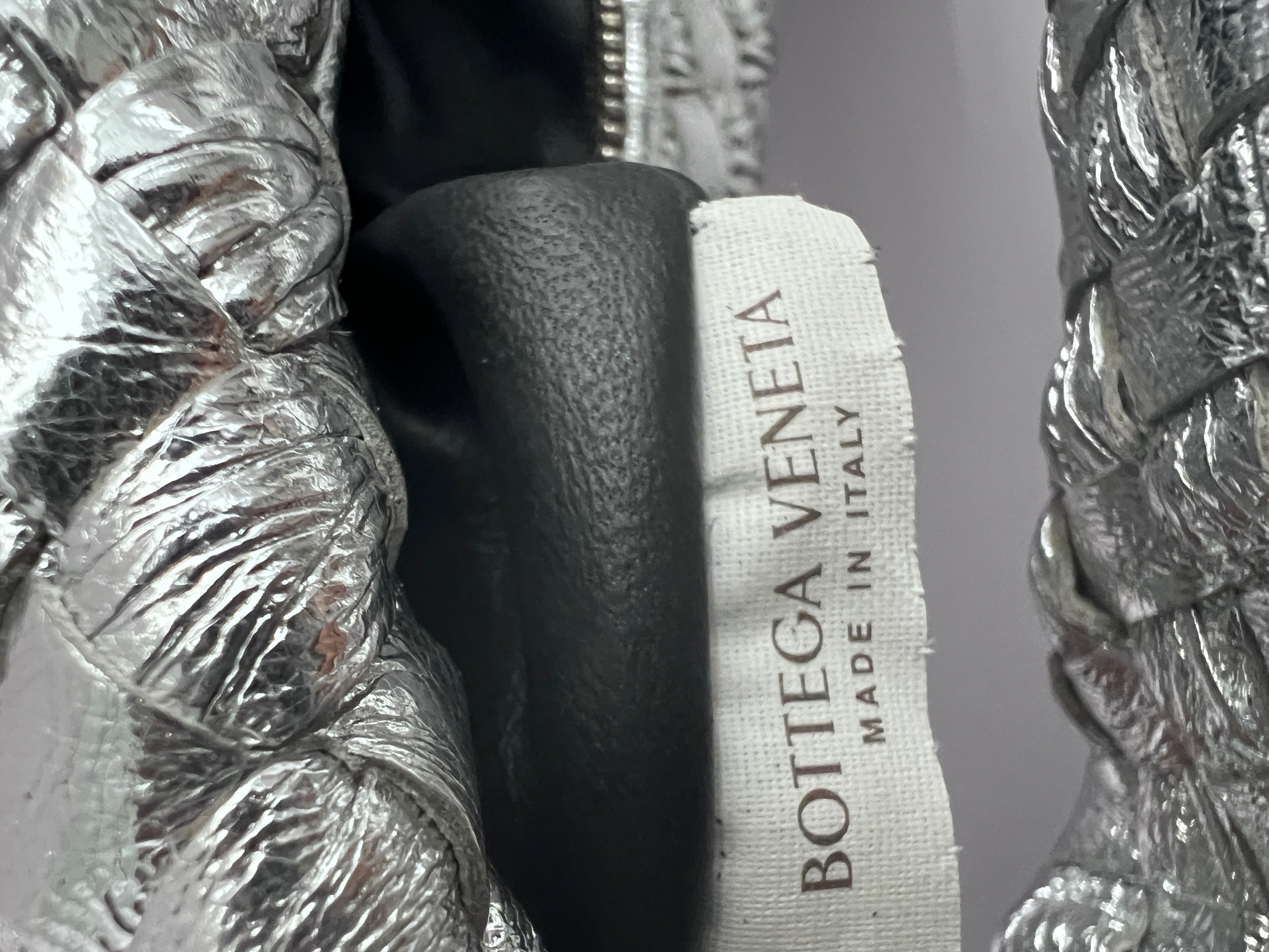 Bottega Veneta Metallic Silver Mini Jodie Bag - Luxury Crossbody Purse for Women, Perfect for Evening Parties & Date Nights