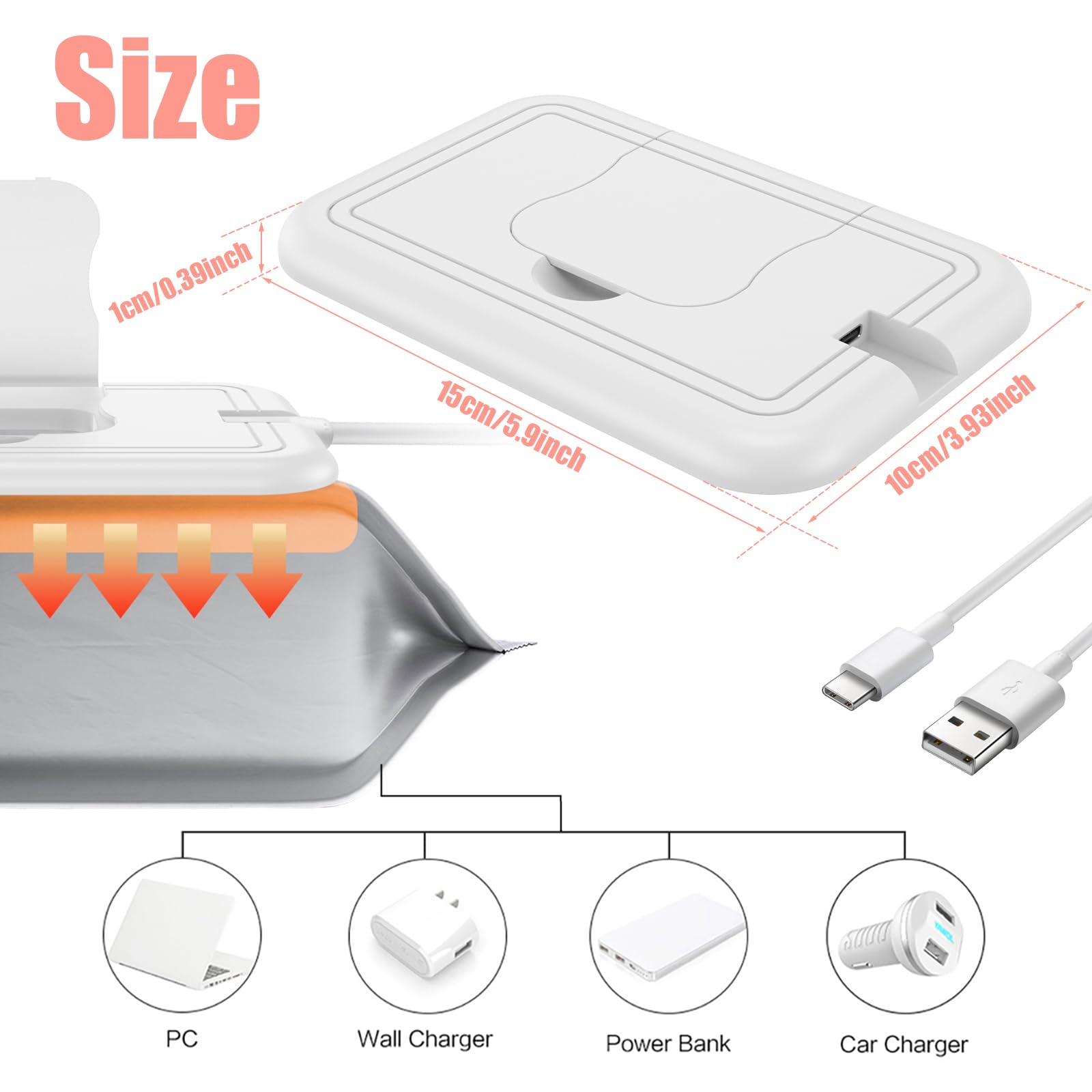 Portable USB Baby Wipe Warmer - Fast Heating Travel Wipes Heater for Diaper Changing (40-55℃) | Compact 5.9×3.9×0.39in Design | Perfect for Home, Nursery, Car & On-the-Go Parents