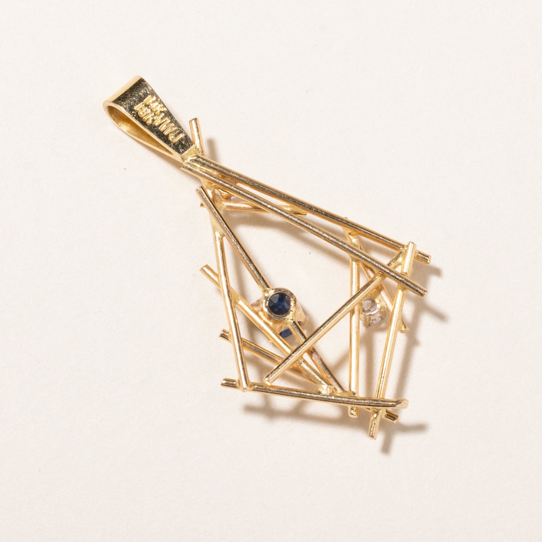 18K Gold Sapphire and Diamond Abstract Pendant Necklace - 0.25ct Sapphire & 0.06ctw Diamonds | Elegant Jewelry Gift for Women, Perfect for Anniversary, Birthday & Special Occasions
