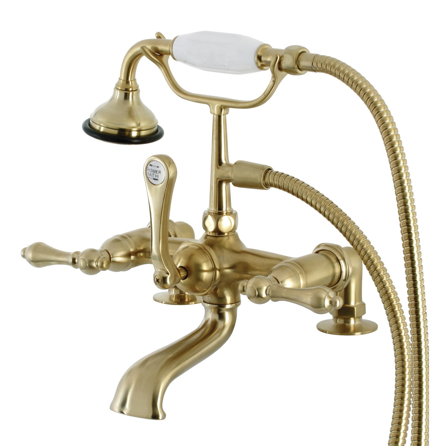 Vintage Clawfoot Tub Faucet with Hand Shower - Brushed Brass 3-Handle 2-Hole Deck Mount Bathroom Fixture for Classic & Modern Bathrooms | Perfect for Freestanding Tubs, Luxury Bathrooms & Spa Retreats