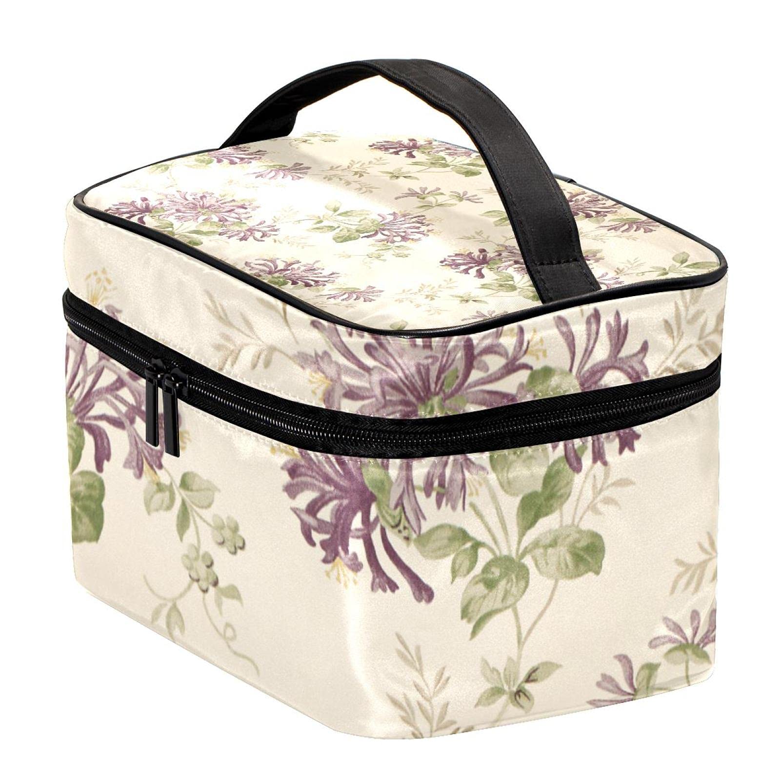 Premium Honeysuckle Trail Grape Floral Travel Makeup Bag - Large Cosmetic Organizer with Zipper for Women & Girls | Perfect for Vacation, Gym, and Daily Essentials Storage
