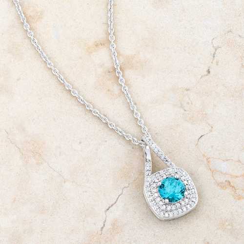 1.2ct Aqua Blue Cubic Zirconia Rhodium Plated Classic Pendant Necklace for Women - Perfect for Weddings, Parties & Special Occasions