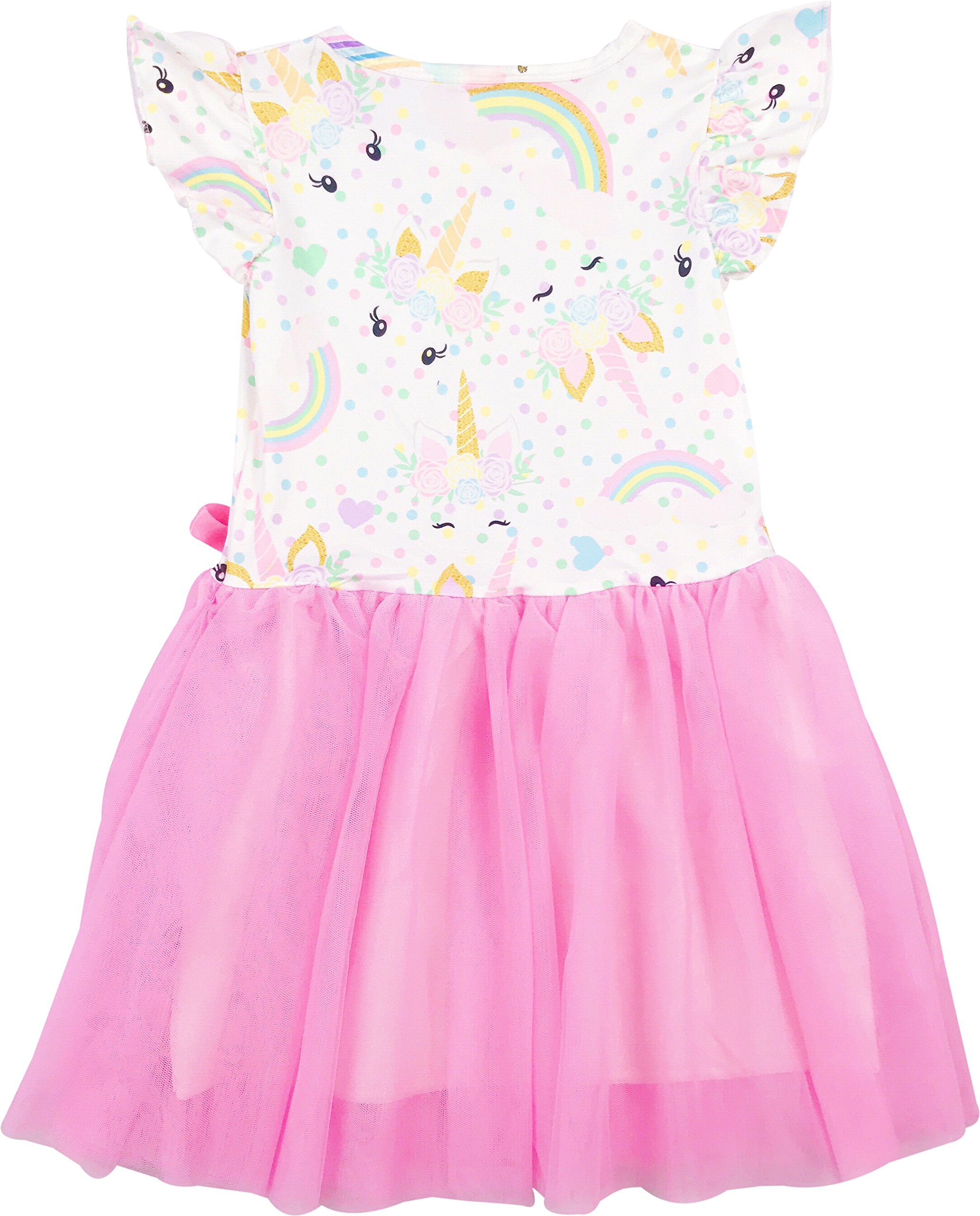 BluNight Girls' Unicorn Mesh Cap Sleeve Summer Dress - Cute Flower Girl Outfit for Birthday Parties, Photo Shoots & Special Occasions