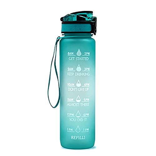 ZSML 1L Gradient Motivational Water Bottle with Straw & Handle - BPA Free Large Gallon Water Jug with Time Markings for Gym, Fitness & Sports - Perfect for Workouts, Hiking & Daily Hydration Tracking