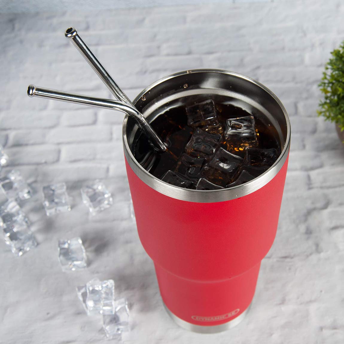 30oz Red Stainless Steel Tumbler - Vacuum Insulated Mug with Straw & Lid for Hot/Cold Drinks - Travel & Office Use