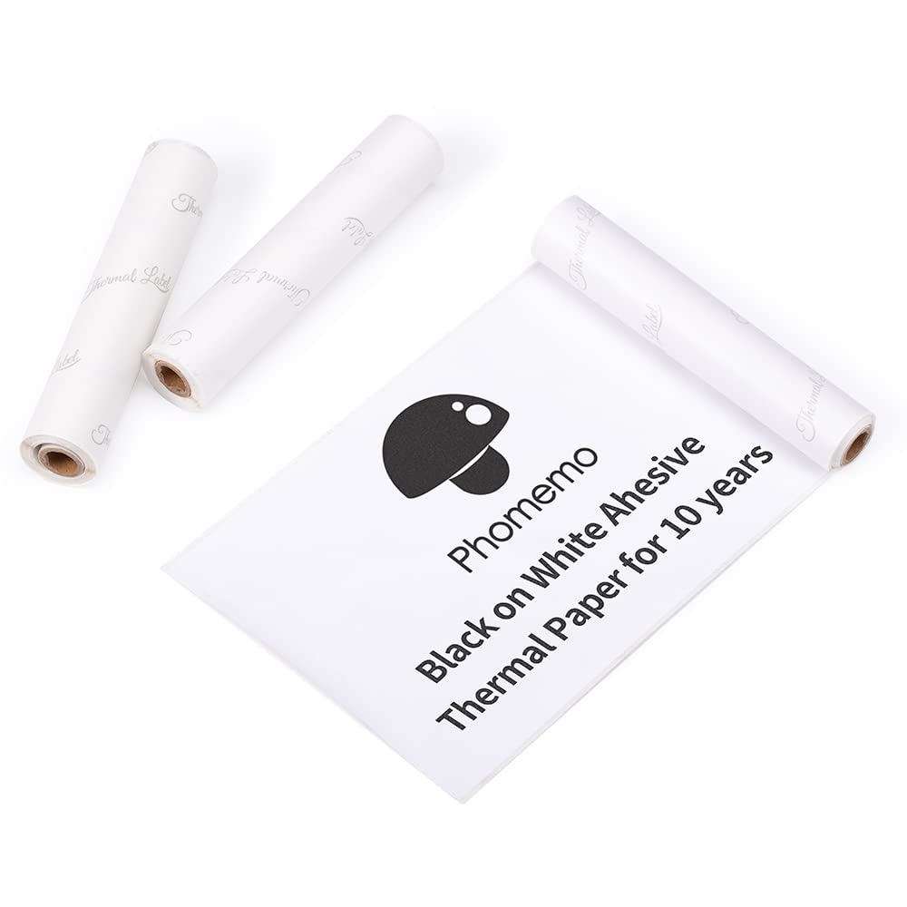 Phomemo White Adhesive Thermal Sticker Paper 107mm - 3 Rolls for Wireless Pocket Printer M04S/M04AS | Compatible with Phomemo Label Maker | Perfect for Shipping Labels, Barcode Stickers & Organizing
