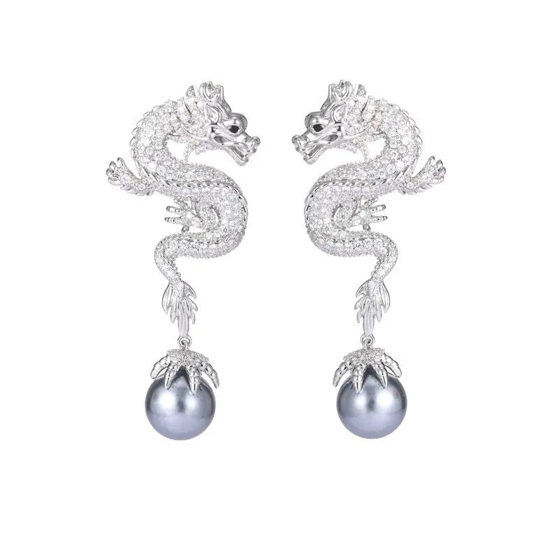 2024 Fashion Cubic Zirconia Pearl Dragon Earrings for Women - Elegant Banquet & Evening Dress Jewelry Accessories - Perfect for Weddings, Parties and Special Occasions