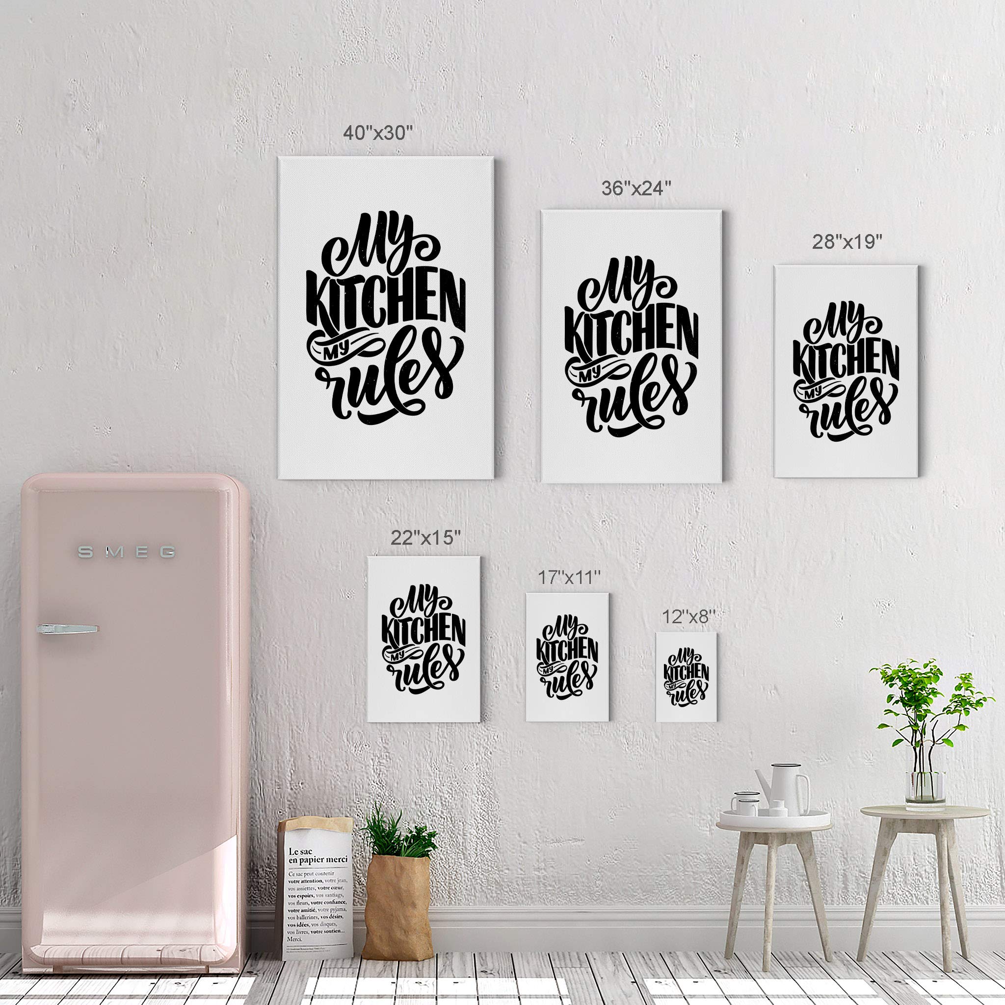 My Kitchen My Rules Quote Canvas Wall Art Print - 36x24 Inch Farmhouse Kitchen Decor for Dining Room, Restaurant & Cafe - Ready to Hang Modern Housewarming Gift for Home & Office
