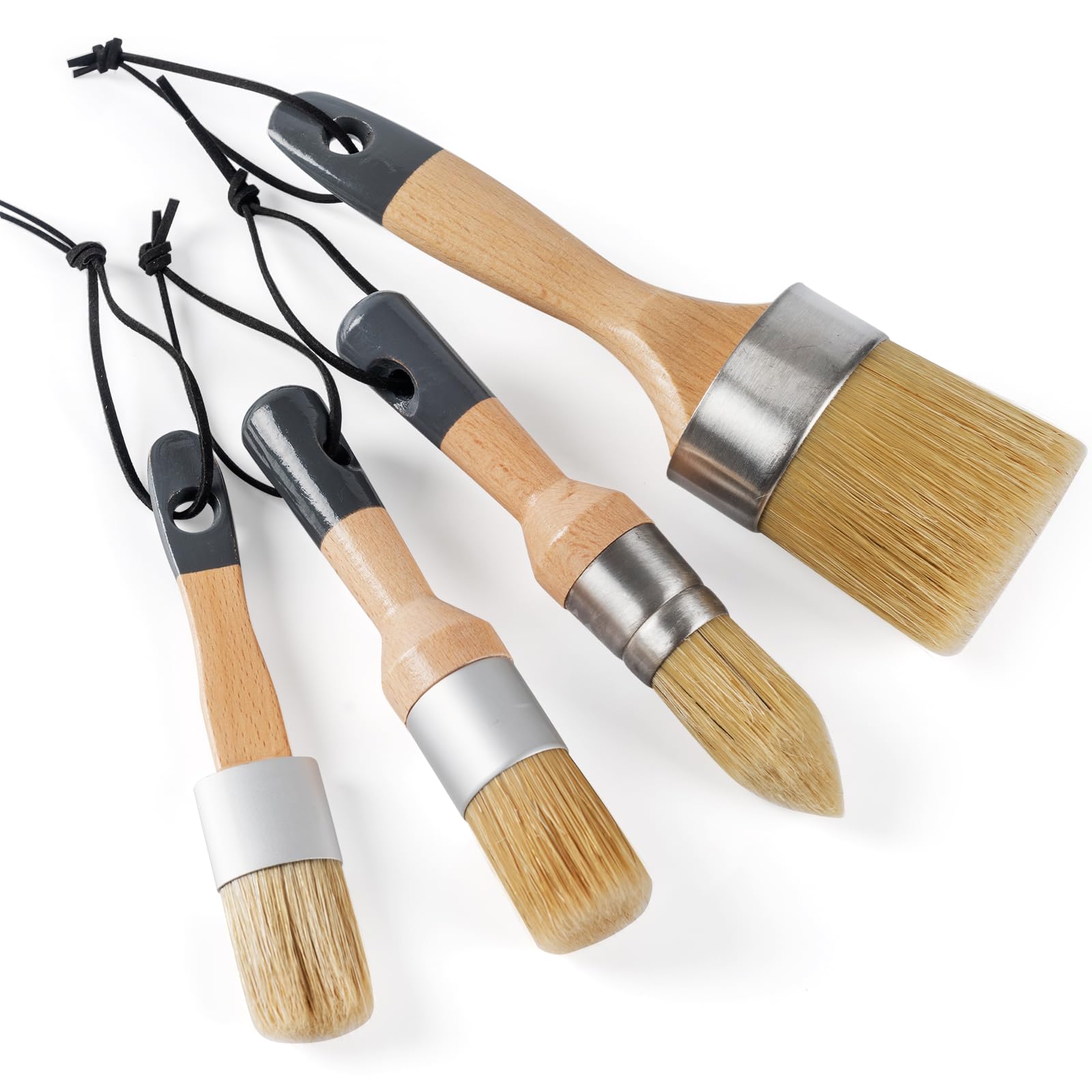 4-Piece Natural Bristle Chalk & Wax Paint Brush Set - Perfect for Furniture Painting, Milk Paint, Stenciling & Waxing - Ideal for DIY Home Decor, Cabinet Refinishing & Craft Projects
