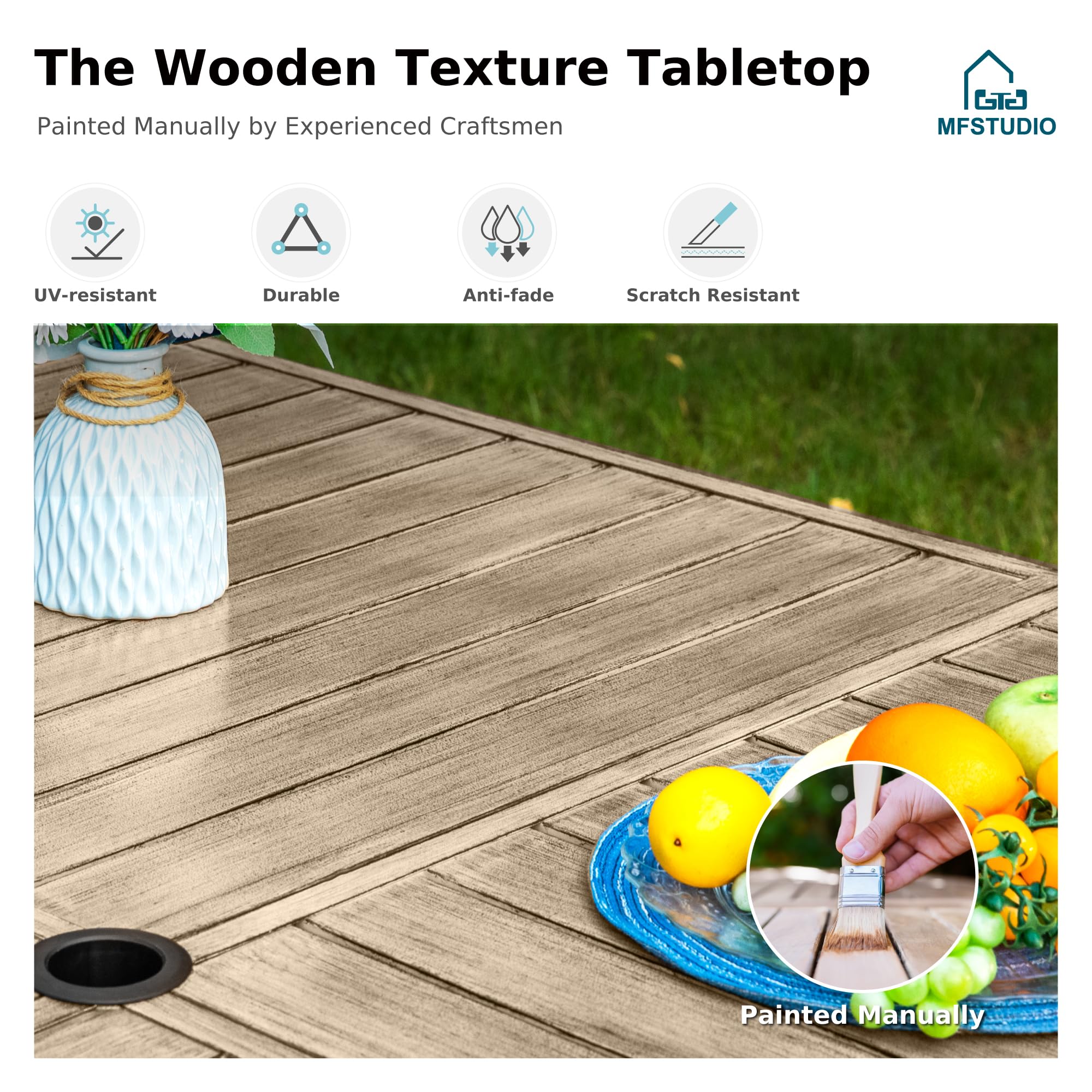 MFSTUDIO 60 Inch Square Metal Outdoor Dining Table - Large 8 Person Patio Table with 1.57