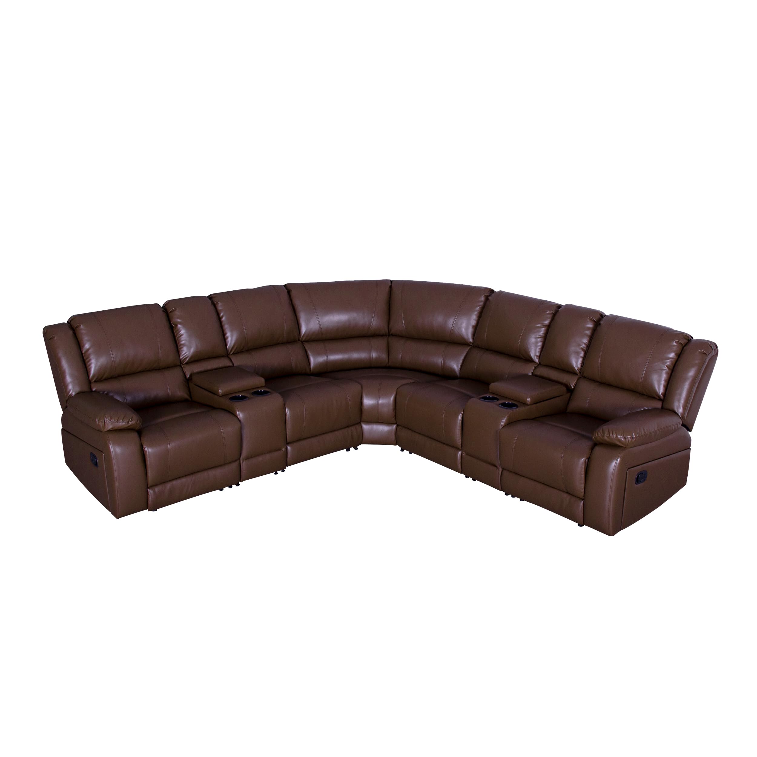 Modular Sectional Sofa with PU Leather & Manual Recliner - Symmetrical L-Shaped Couch Set for Living Room | Brown Reclining Sofa for Family Movie Nights & Lounge Relaxation