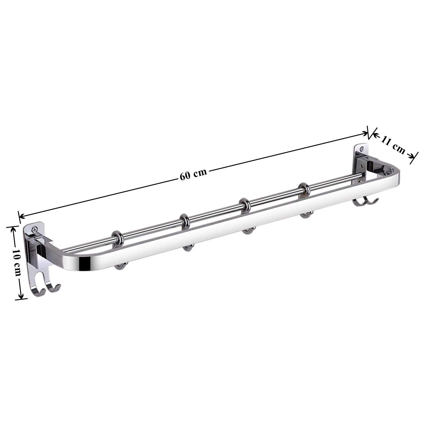 Plantex Anti Rust 304 Stainless Steel Folding Towel Rack with Hooks - 24 Inch Chrome Bathroom Towel Bar, Hanger & Stand for Shower, Spa, Kitchen & Laundry Room Organization