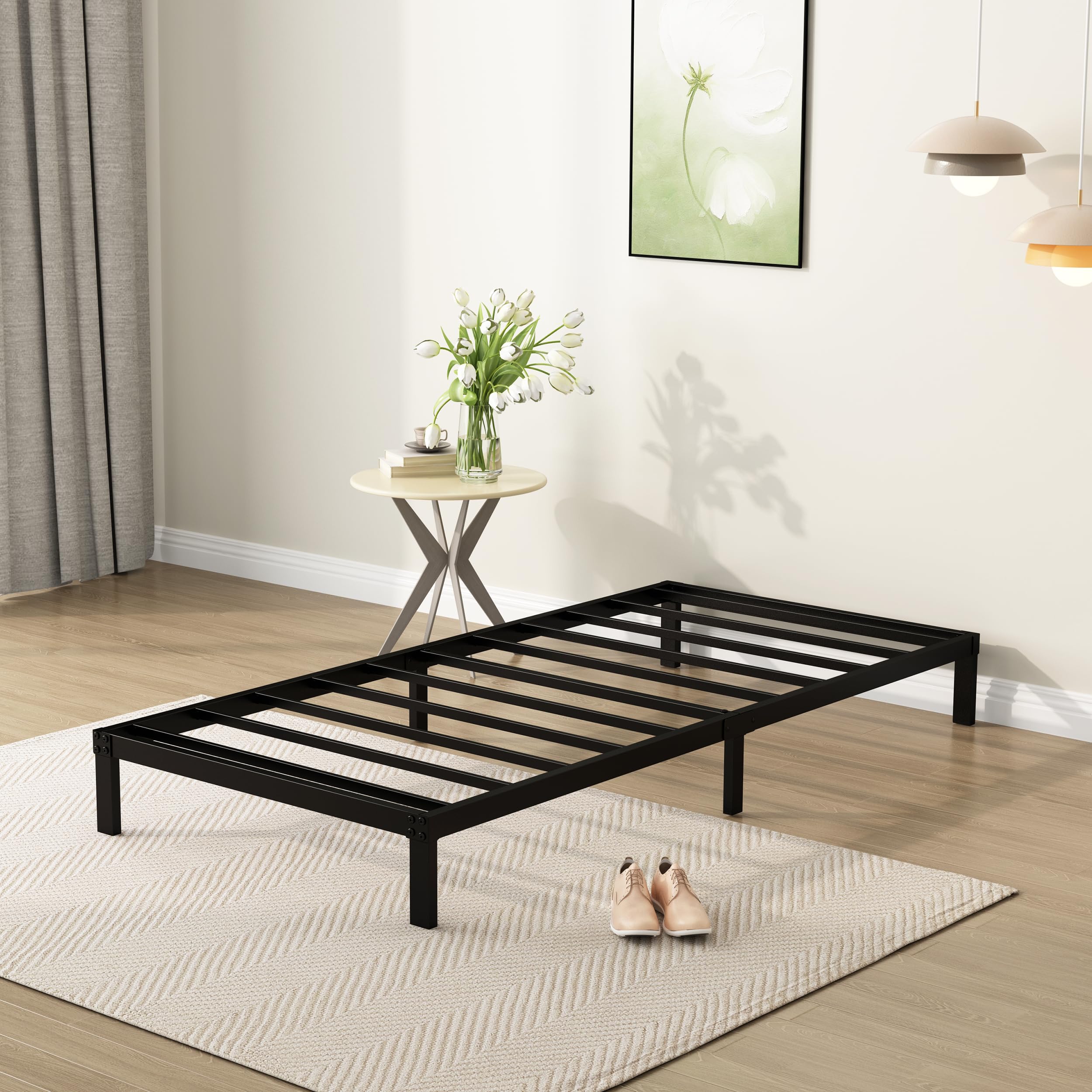 9 Inch Twin Bed Frame Heavy Duty Low Profile Metal Platform - No Box Spring Needed, Easy to Assemble, Noise Free Mattress Foundation - Black - Perfect for Kids Rooms, Guest Beds & Small Spaces