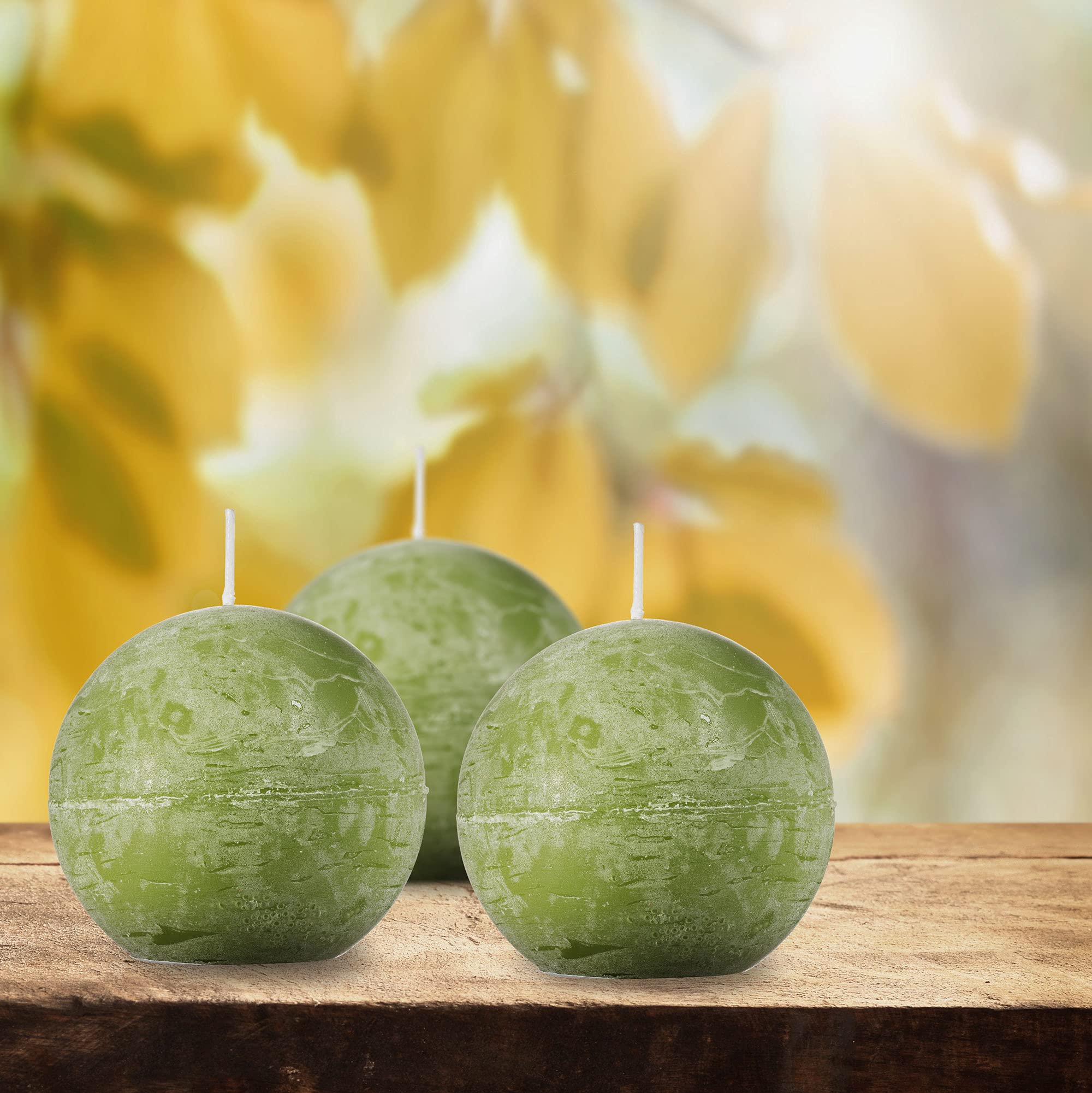 SPAAS Olive Green Round Candles - 3 Inch Rustic Ball Candles for Wedding, Party, Holiday & Home Decor - Set of 6 Paraffin Sphere Candles - Perfect for Centerpieces, Tablescapes & Romantic Ambiance
