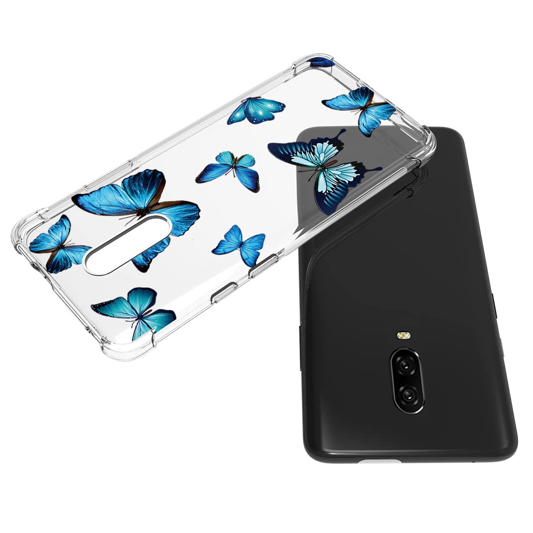 Cute Clear Slim Shockproof TPU Case for OnePlus 7 GM1901 & OnePlus 6T A6010 - Blue Butterfly Pattern Soft Flexible Rubber Protective Phone Cover for Women | Perfect for Everyday Use, Work & Travel