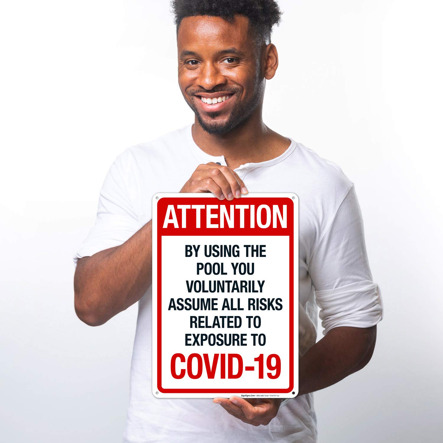 10x14 Inches Rust-Free .040 Aluminum Pool Warning Sign - 'Attention: Using The Pool You Voluntarily Assume All Risks' - Fade Resistant for Indoor/Outdoor Use - Made in USA - Perfect for Public Pools, Water Parks & Backyard Safety