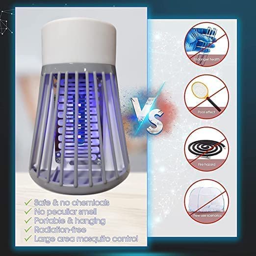 Luella Eco-Friendly USB-Powered LED Mosquito Killer Lamp - Electronic Bug Zapper Trap with Protective Screen for Indoor/Outdoor Use - White | Perfect for Bedroom, Patio, Camping & Backyard
