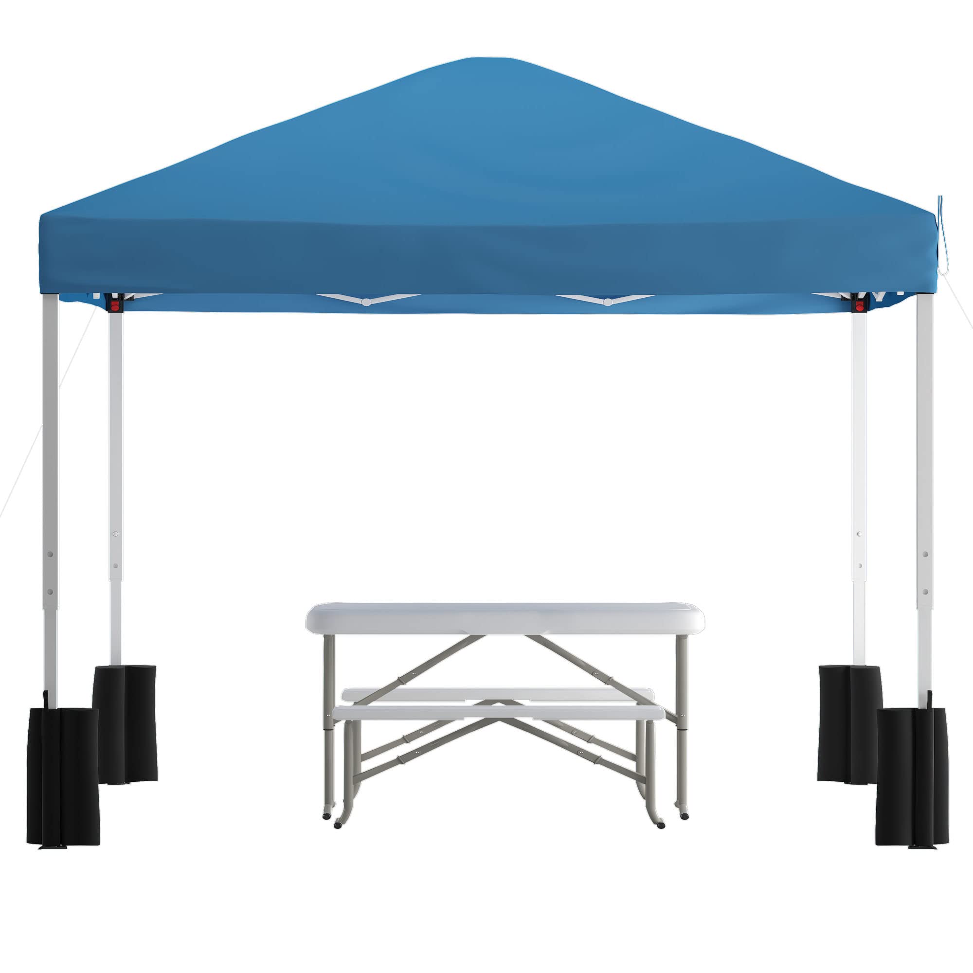 Flash Furniture Harris 10'x10' Blue Pop Up Canopy Tent with Wheeled Carry Case & Folding Bench Set - Portable Outdoor Shelter for Tailgating, Camping, Beach Parties, Farmers Markets & Backyard Events
