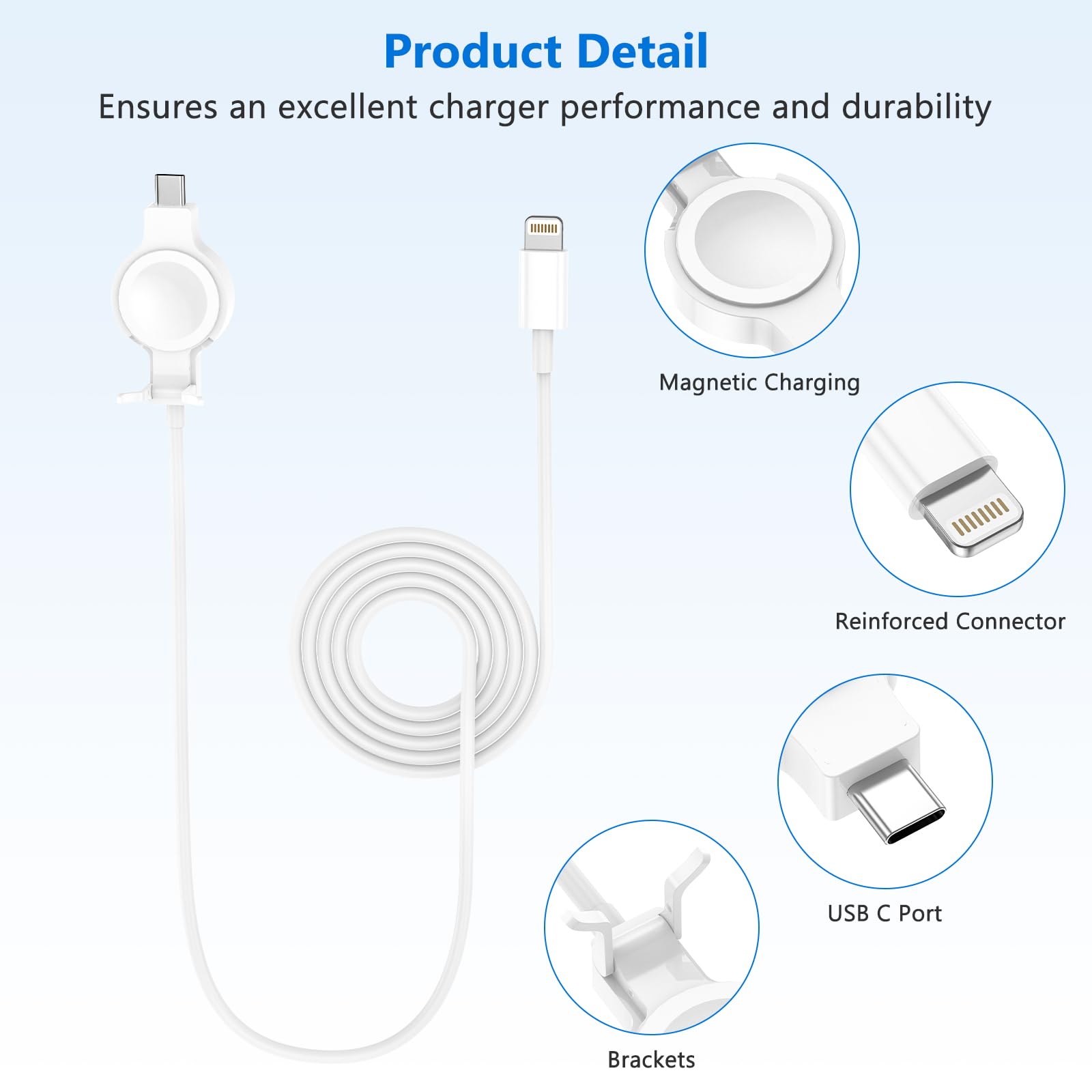 2-in-1 Magnetic USB C Charger for Apple Watch & iPhone - 6FT Fast Charging Cable Compatible with iWatch Series Ultra/SE/iPhone 14/13/12 - Perfect for Travel, Office & Nightstand Charging