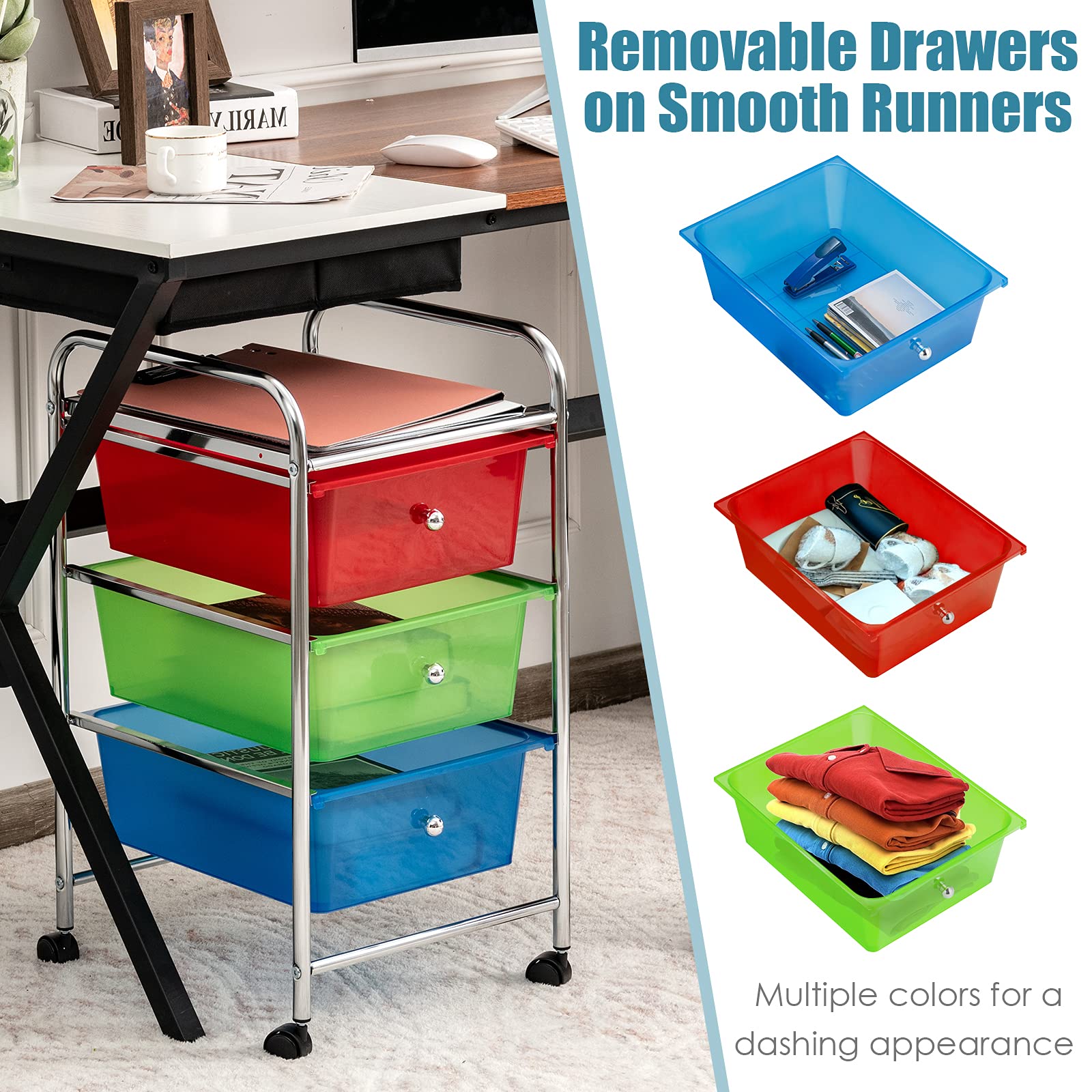 GOFLAME 3-Drawer Rolling Storage Cart with Mesh Top, Handle & Lockable Wheels - Mobile Organizer for Home, Office, Kitchen, Bathroom & Dorm Room - Perfect for Office Supplies, Beauty Products & Craft Storage