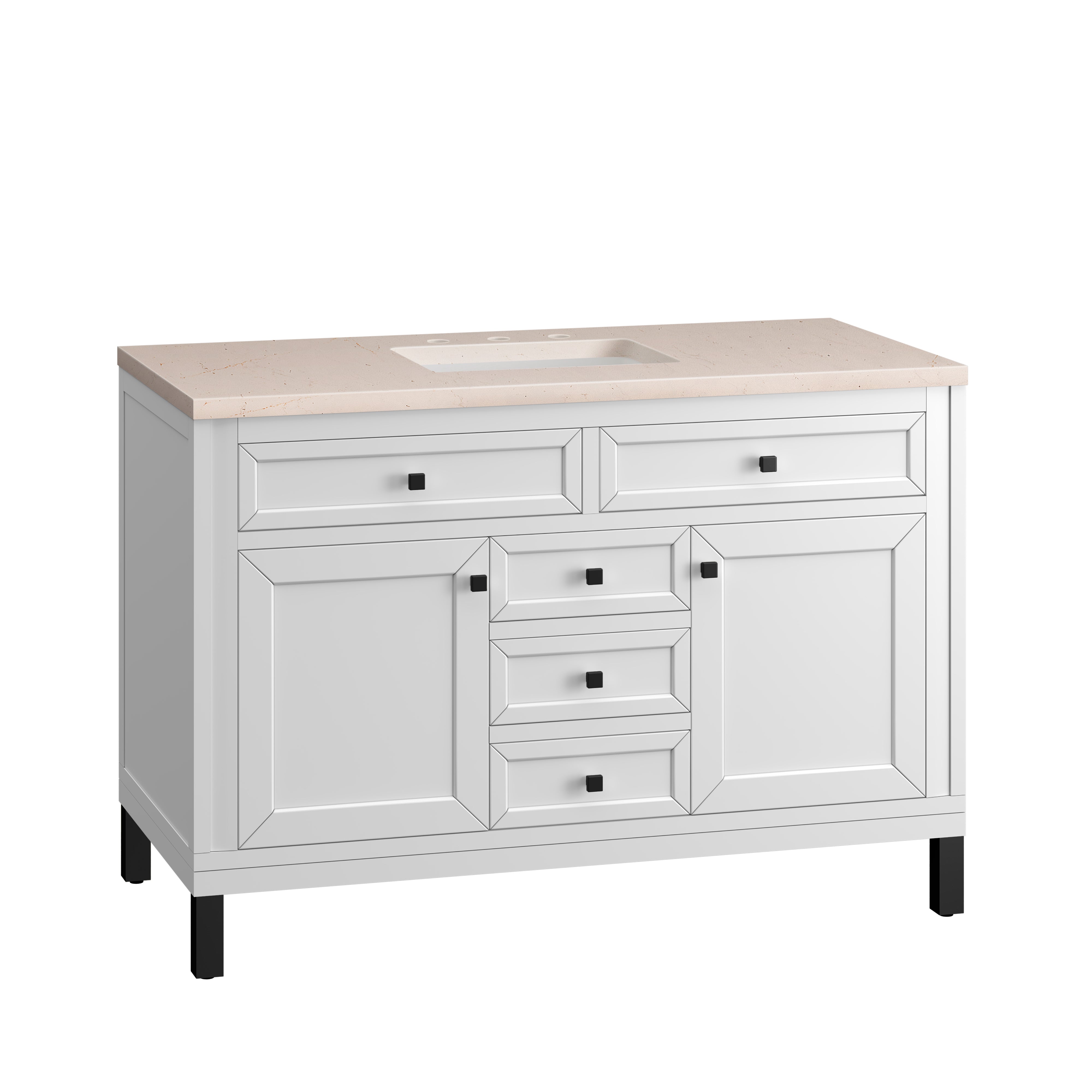Chicago 48 Inch Single Bathroom Vanity Set - Glossy White Finish with 3CM Eternal Marfil Stone Top | Perfect for Modern Home Bathroom Renovation & Small Space Design