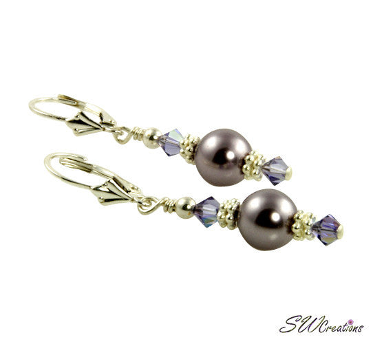 Tanzanite Mauve Silver Pearl Earrings for Women | Elegant Dangle Jewelry for Parties, Weddings & Special Occasions