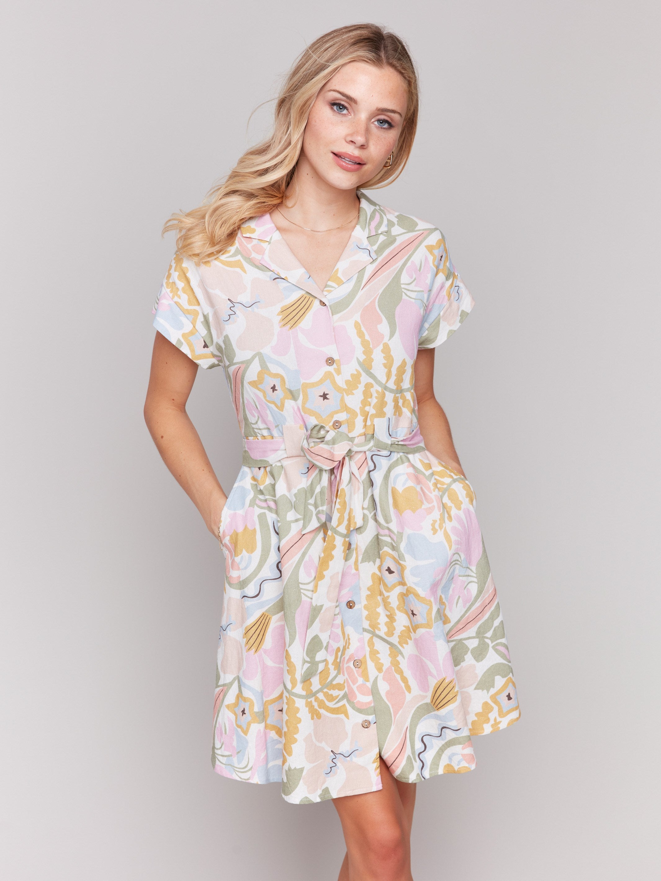 Breathable Linen Blend Short Sleeve Button Front Dress - Pastel Colors for Women | Perfect for Summer Outfits, Beach Vacations & Casual Office Wear