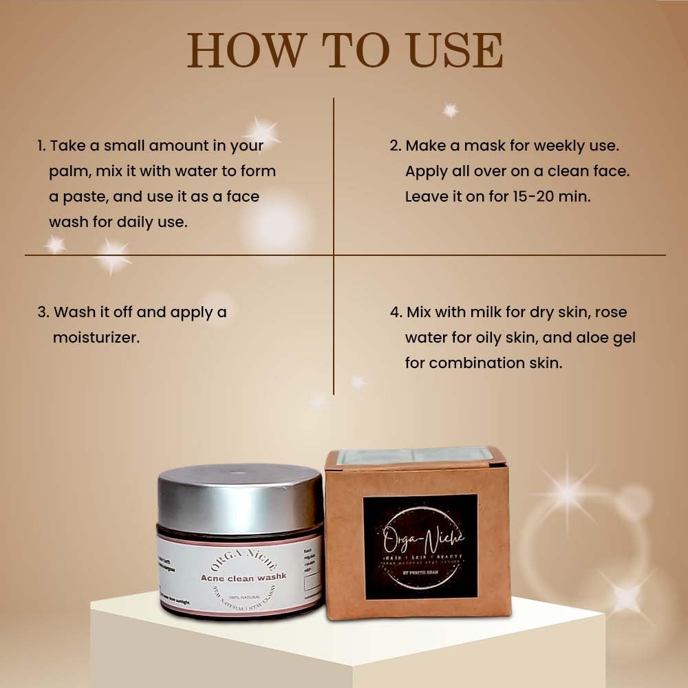 Orga-Niche Acne Clean Face Wash & Mask 2-in-1 for Glowing Smooth Skin | 50g Gentle Cleanser & Detox Mask for Oily & Sensitive Skin | Perfect for Daily Skincare Routine & Spa Night