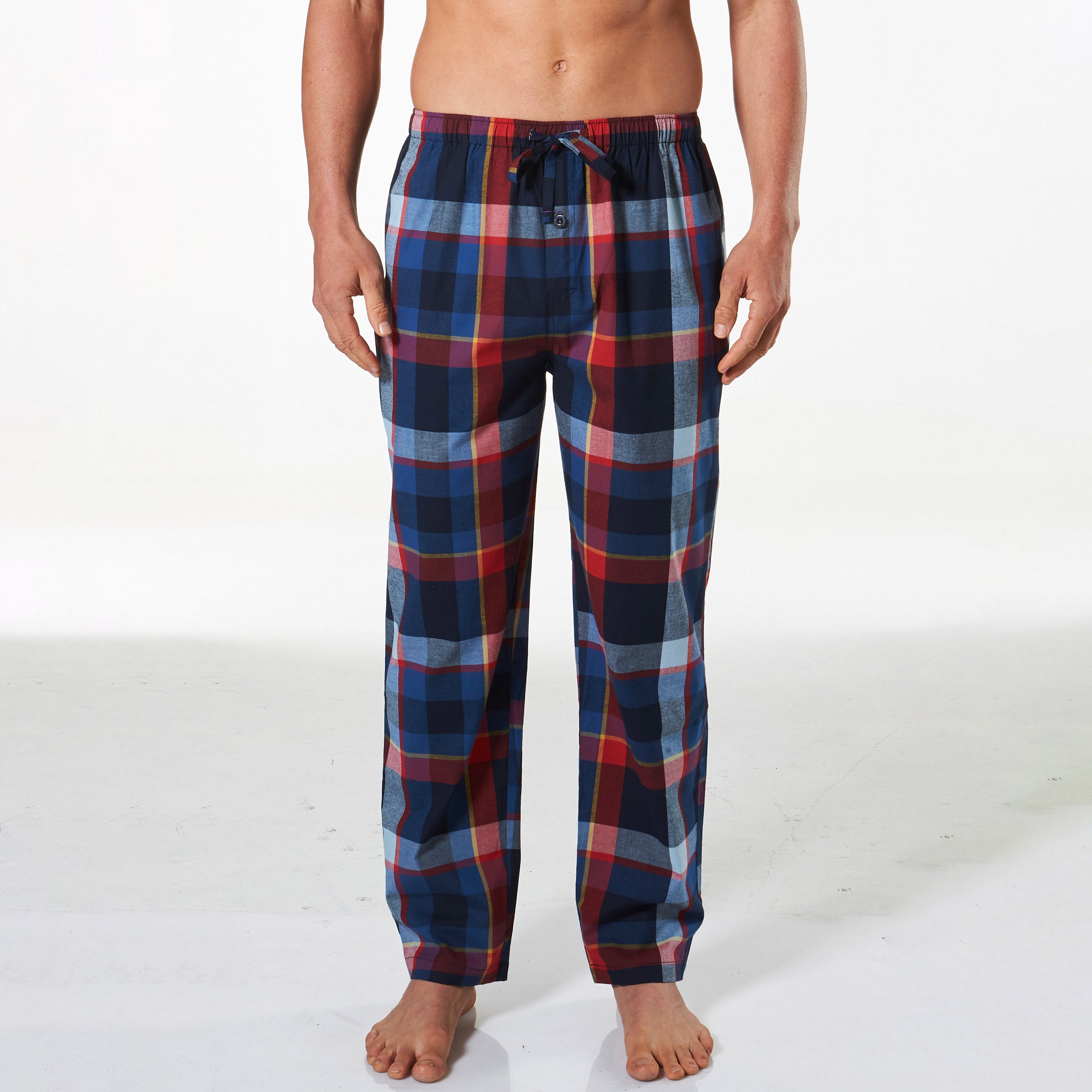 British Check Cotton Pajama Pants for Men - Navy Blue Plaid Sleepwear | Comfortable Lounge Pants for Relaxing at Home & Travel