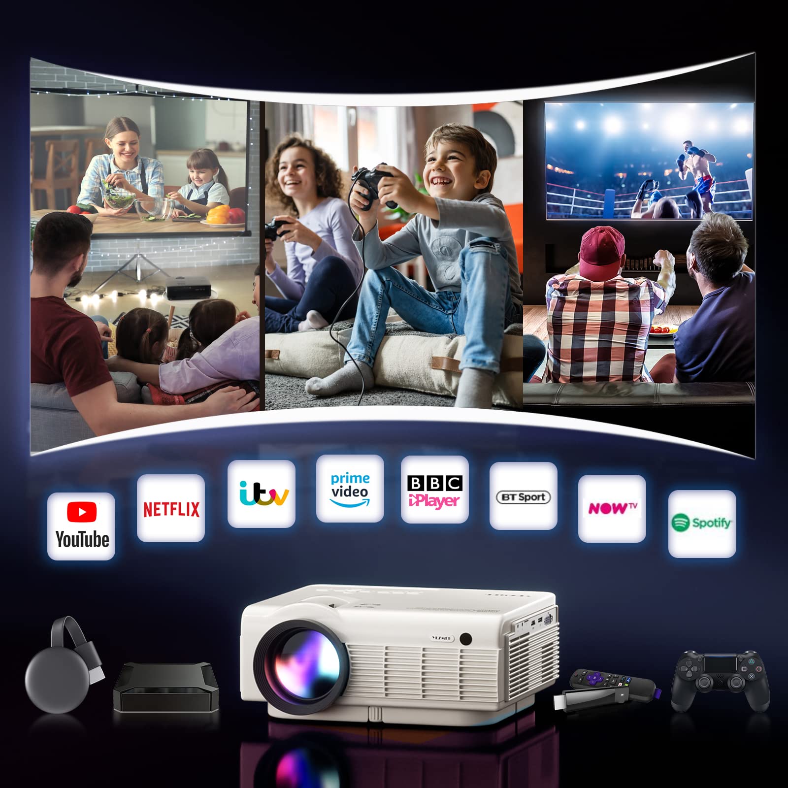 YEZMEK Native 1080P 15000 Lumen Full HD Projector - 5G WiFi & Bluetooth Mini Portable Outdoor Movie Projector, 4K Supported for TV Stick, Smartphone, Tablet & Laptop via HDMI/USB/AV - Perfect for Home Theater, Camping & Outdoor Movie Nights