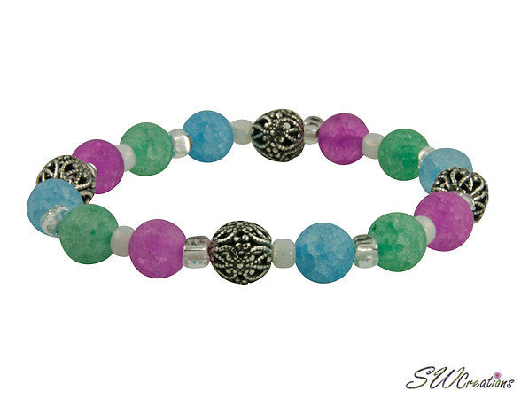 Ocean Crackle Quartz Stretch Beaded Bracelet for Women - Healing Crystal Energy Jewelry for Meditation, Yoga & Spiritual Wellness