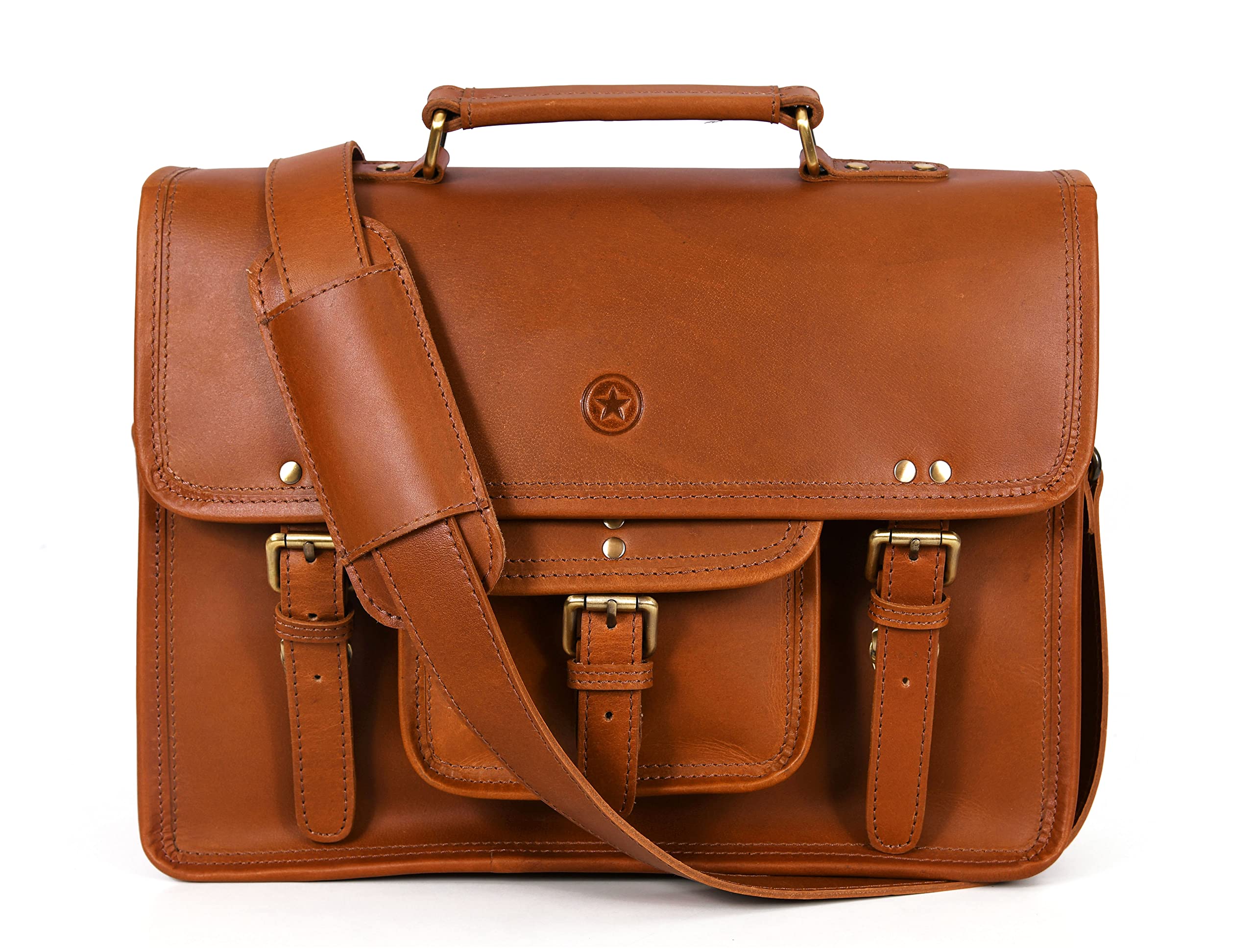 Vintage 18 Inch Leather Messenger Bag for Men & Women - Genuine Leather Satchel Briefcase with Laptop Compartment by Aaron Leather Goods - Perfect for Work, Travel & Business Commute