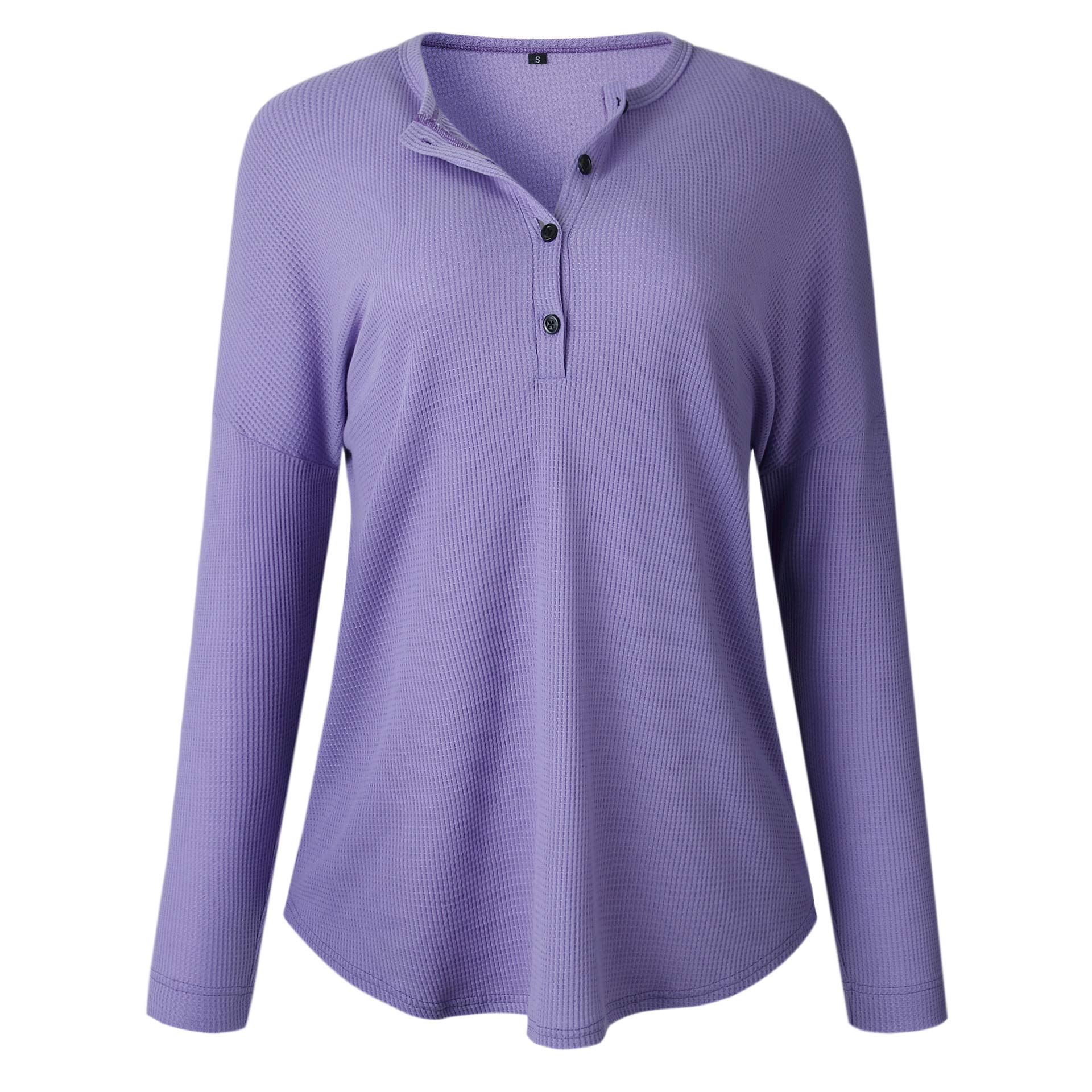 Famulily Women's Waffle Knit Tunic Top - Loose Fit Long Sleeve Button Up V-Neck Henley Shirt for Casual Wear, Office & Fall Outfits