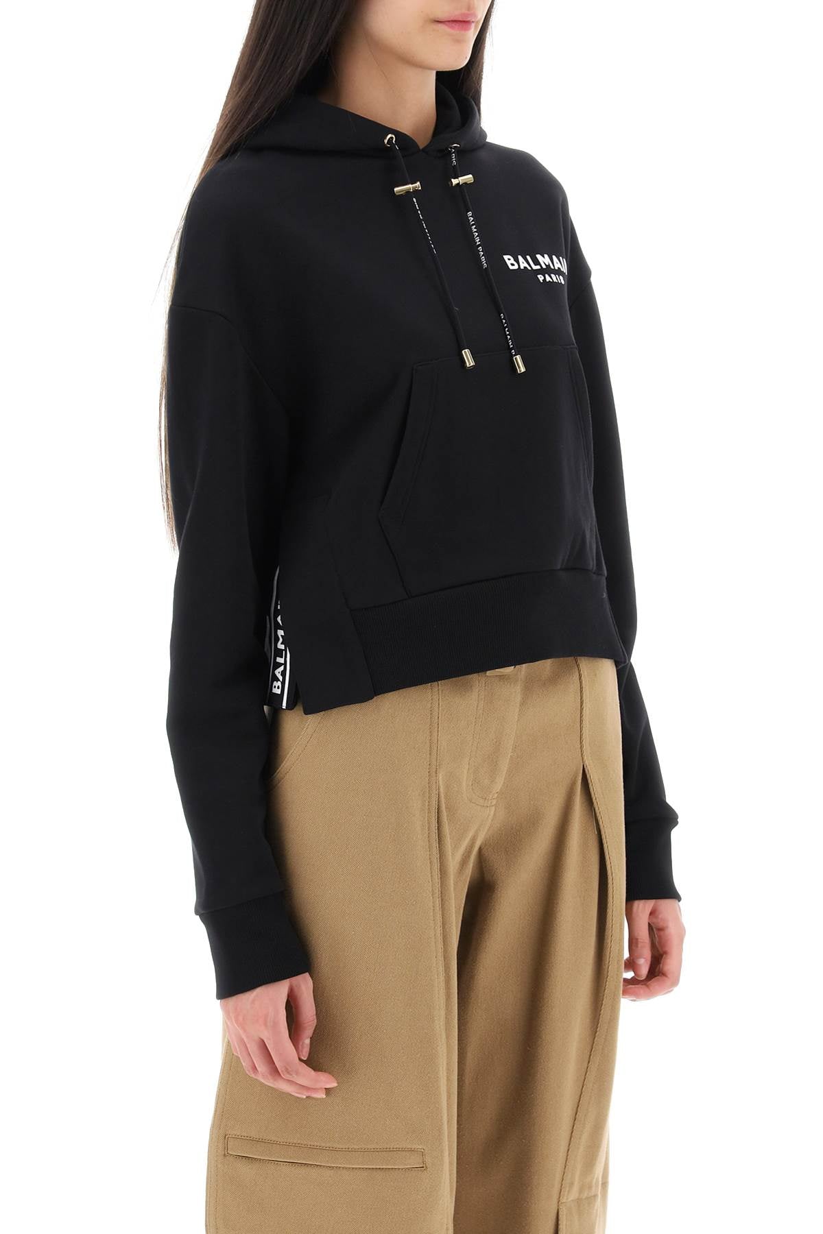 Balmain Cropped Sweatshirt with Flocked Logo Print - Stylish & Comfortable for Casual Wear, Street Fashion & Everyday Outfits