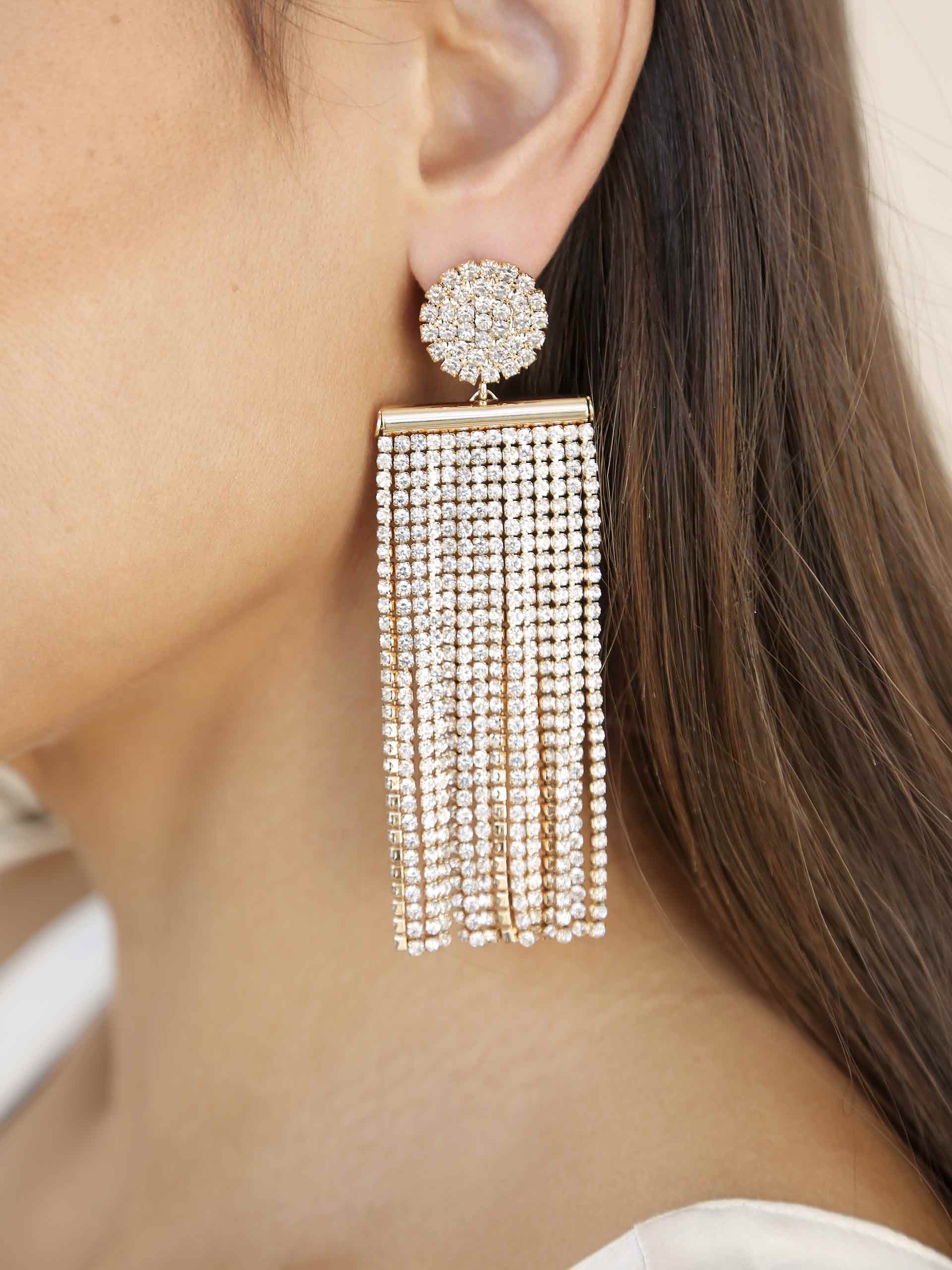 Sparkling Crystal Fringe Earrings for Women - Elegant Dangling Party Jewelry - Perfect for Weddings, Date Nights & Special Occasions