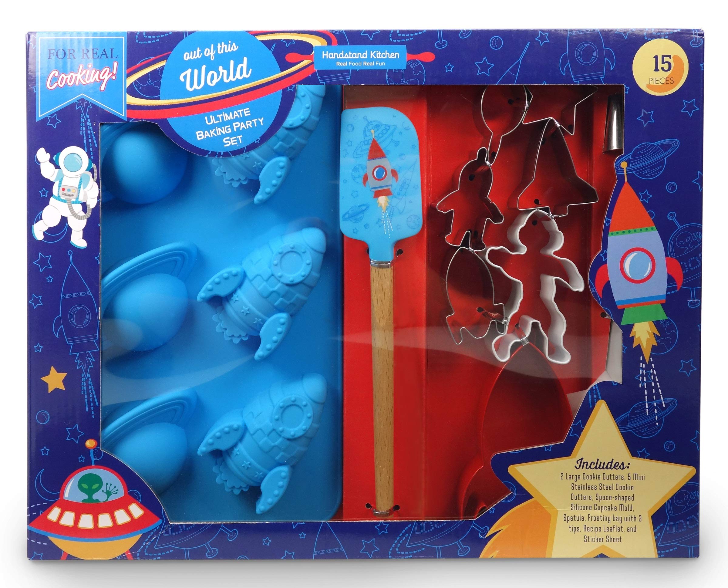 Handstand Kitchen Rockets & Planets 15-Piece Ultimate Baking Set with Recipe Book - Perfect for Kids Birthday Parties, Space-Themed Baking Activities & STEM Learning