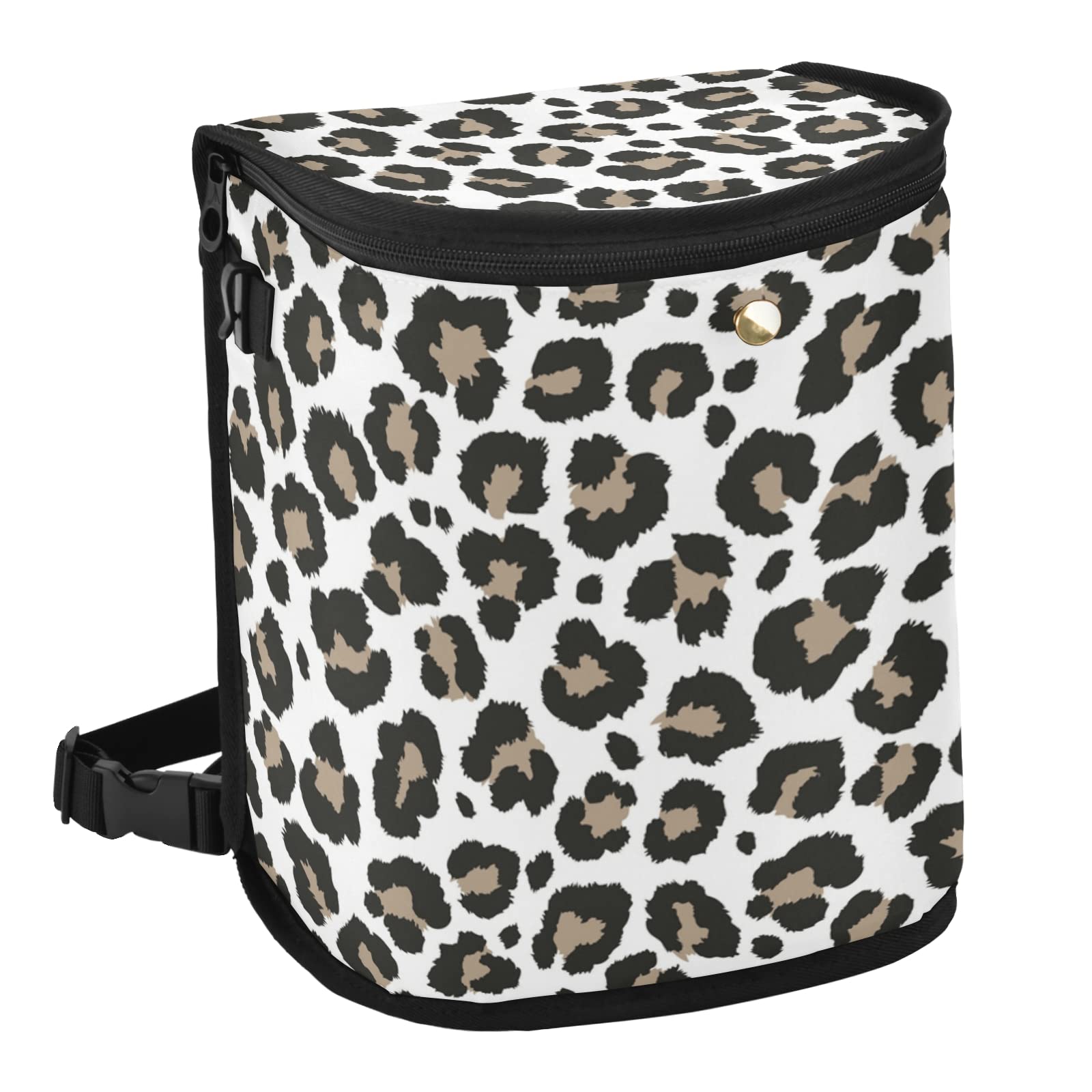 Leopard Print Car Trash Can with Lid - Leakproof & Waterproof Car Garbage Bag Organizer for SUV, Truck, Van | Portable Vehicle Waste Bin for Road Trips & Daily Commute