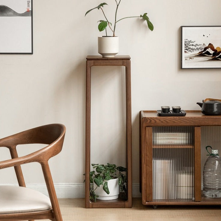 Premium Black Walnut Solid Wood 2-Tier Storage Shelf - Decorative Flower Stand for Living Room, Bedroom & Office Organization