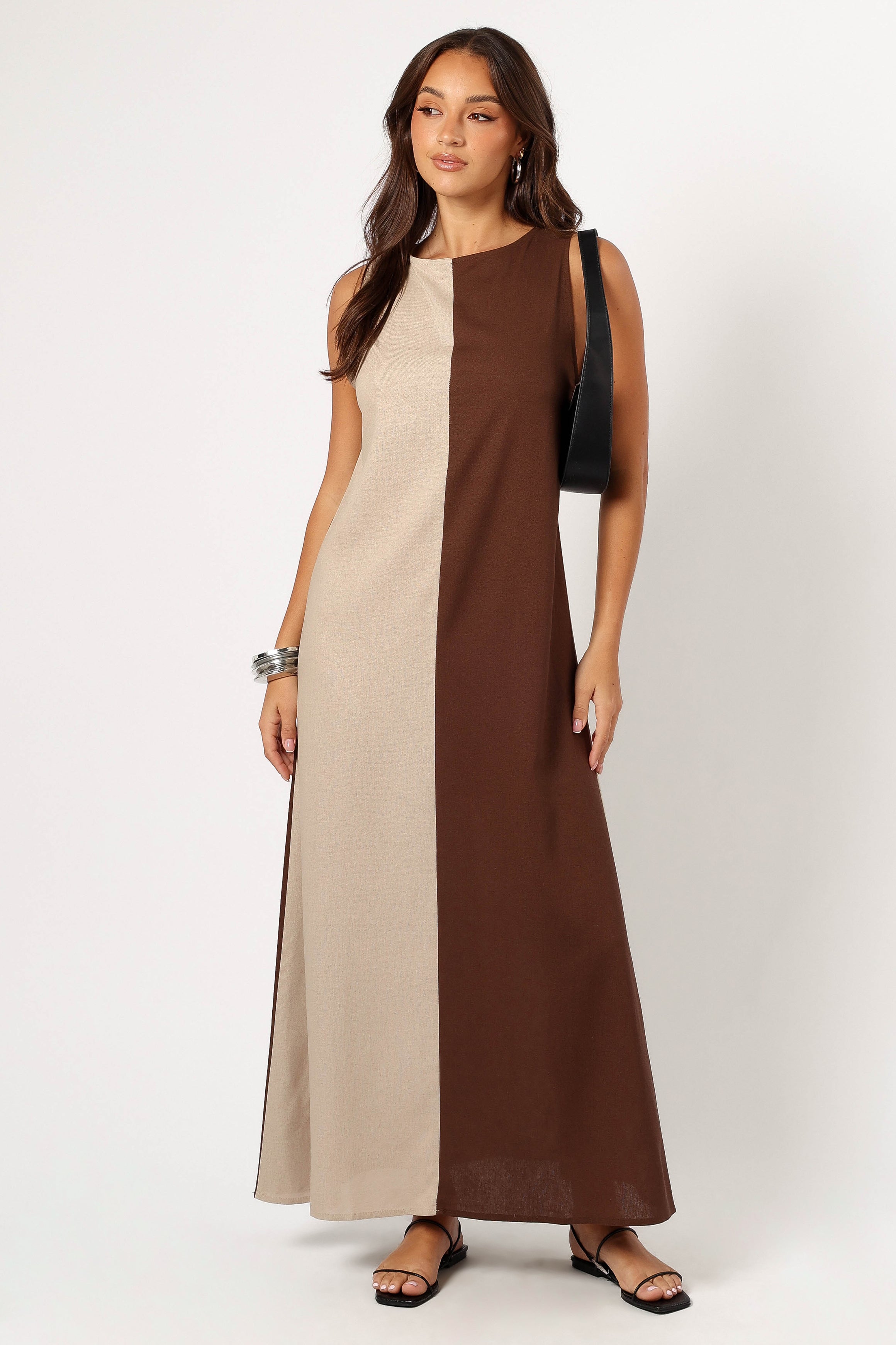 Lindi Maxi Dress for Women - Flowy Long Boho Summer Dress in Brown/Beige - Perfect for Beach, Vacation & Casual Wear