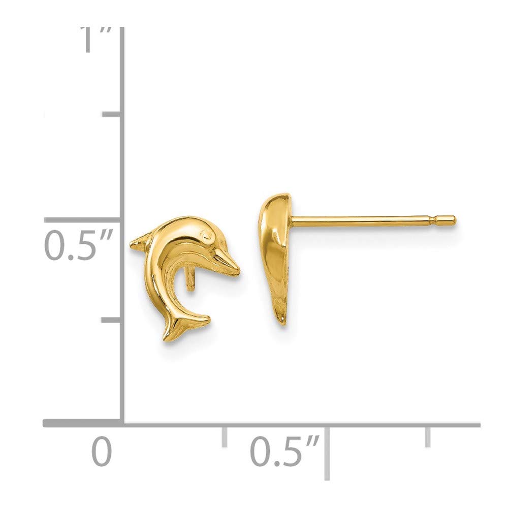 14K Yellow Gold Small Dolphin Button Earrings for Women - 9mm Post Studs - Perfect for Everyday Wear, Gifts, and Beach-Themed Jewelry