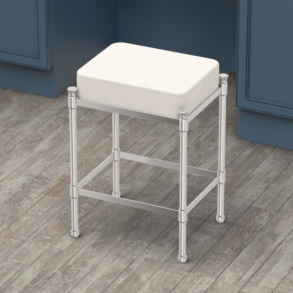 Gatco 1357 Rectangle Vanity Stool - 19.5 Inch Height Satin Nickel Finish | Modern Bathroom & Dressing Room Stool for Makeup Vanity