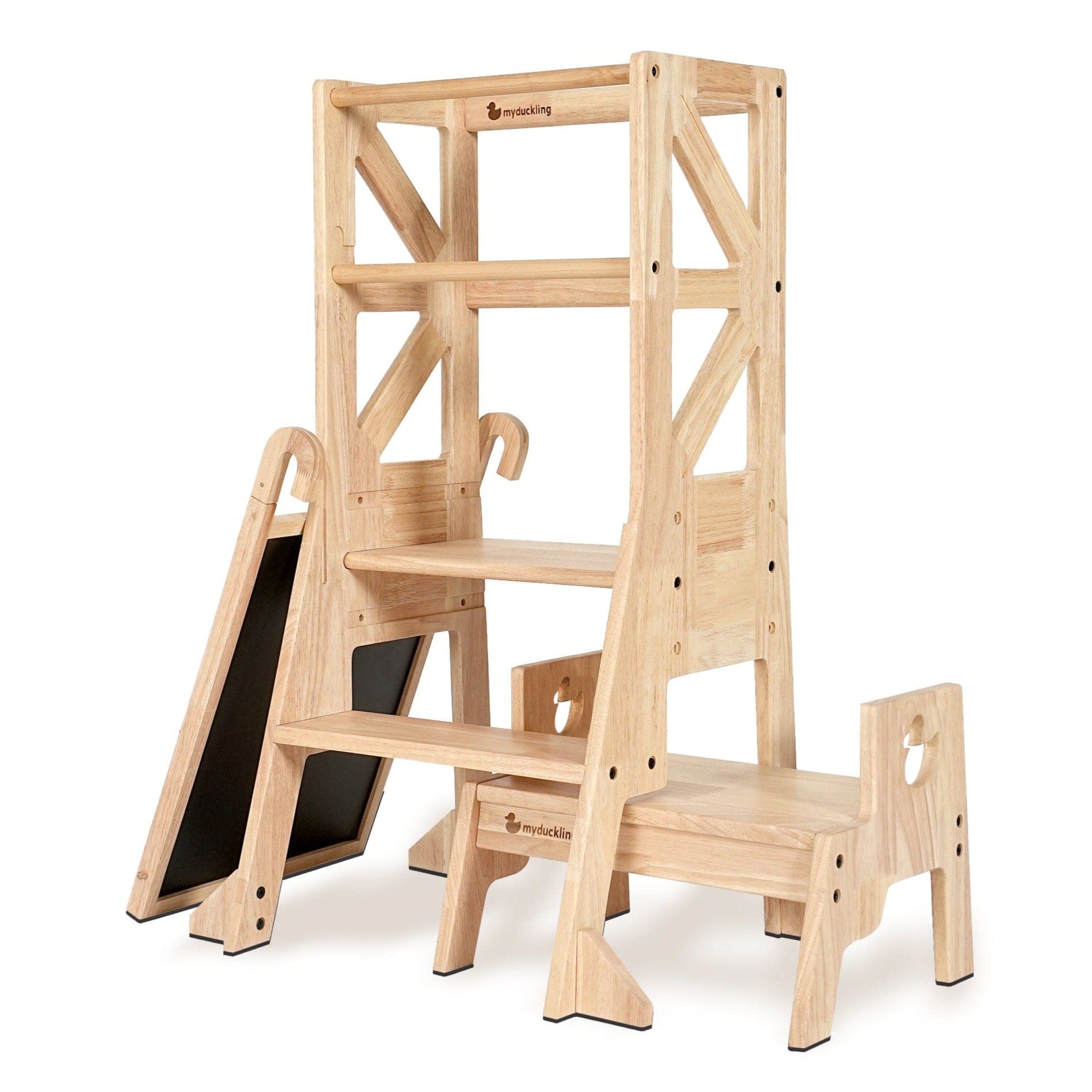JALA Deluxe Adjustable Montessori Learning Tower for Toddlers - Solid Wood Step Stool with Safety Rail & Duck Handle - Perfect for Kitchen, Baking, and Playtime Independence