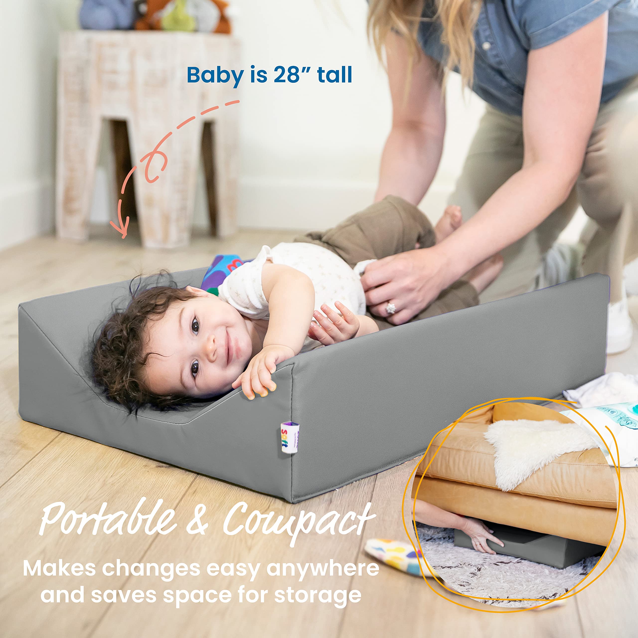 ECR4Kids SoftZone Contoured Baby Changing Pad - Waterproof & Non-Slip Diaper Changing Mat for Nursery, Daycare & Travel - Grey