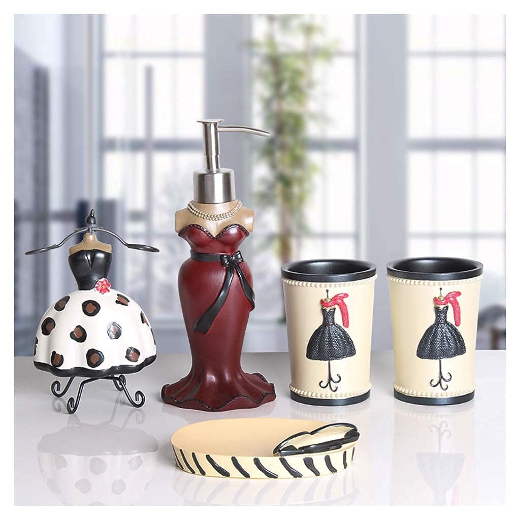Creative Resin Bathroom Accessories Set - Soap Dispenser, Toothbrush Holder, Soap Box, 2 Toothbrush Cups & Tray | Modern Bathroom Organization for Home, Hotel & Spa Decor